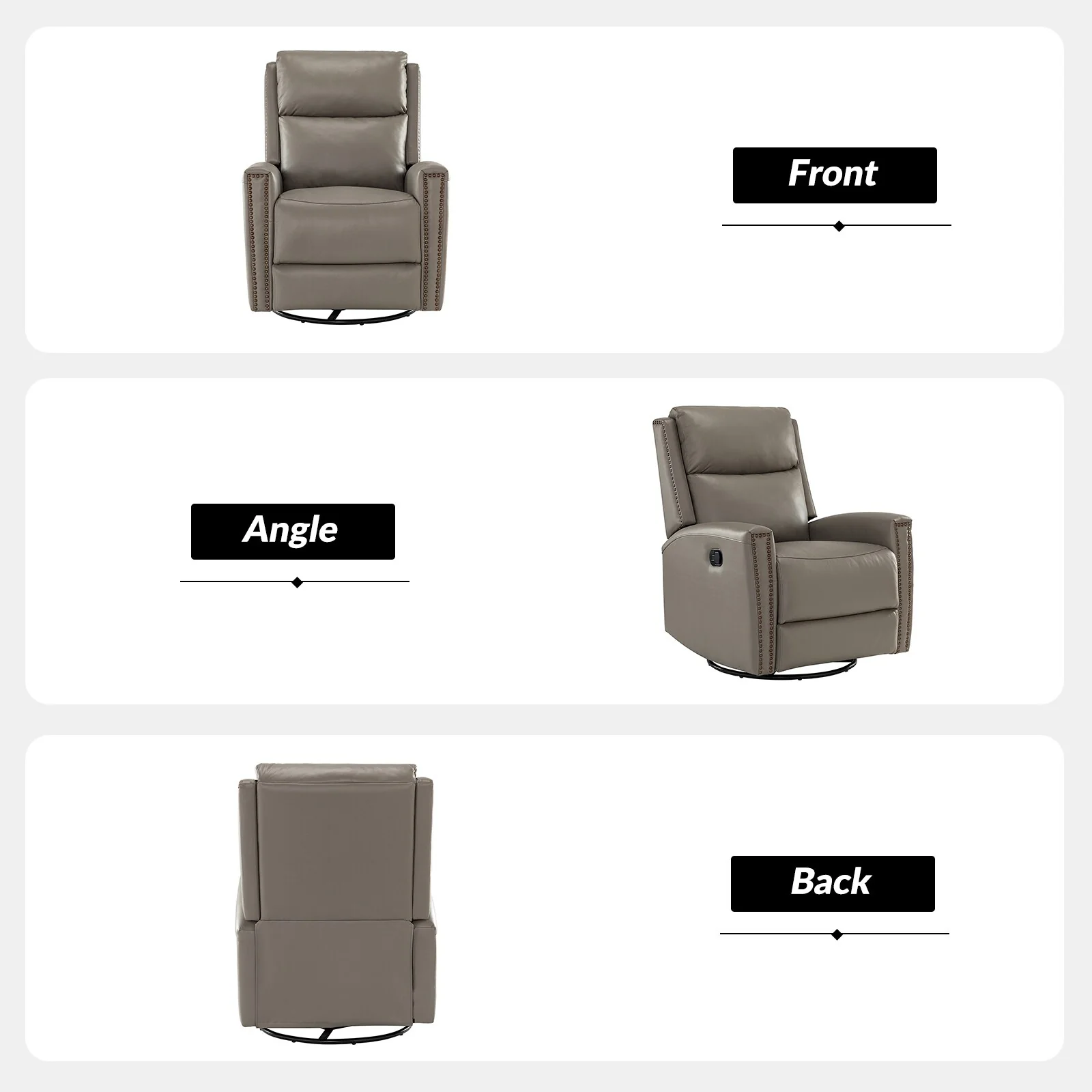 Fiacro 30.31Wide Modern Genuine Leather Wingback Swivel Rocker Recliner with Nailhead Trims, Set of 2