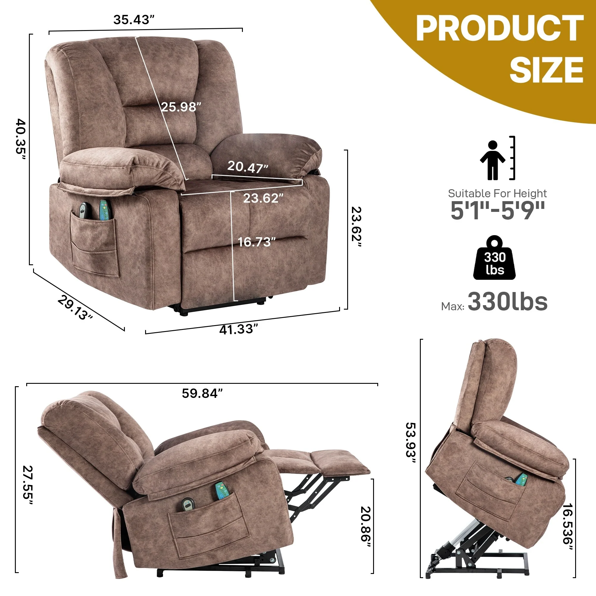 Power Lift Recliner Chair with Massage, Heat & 330?lbs Capacity