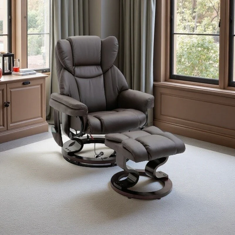 Small Faux Leather Recliner with Ottoman, 10-Zone Massage, 360�� Swivel, and Remote Control
