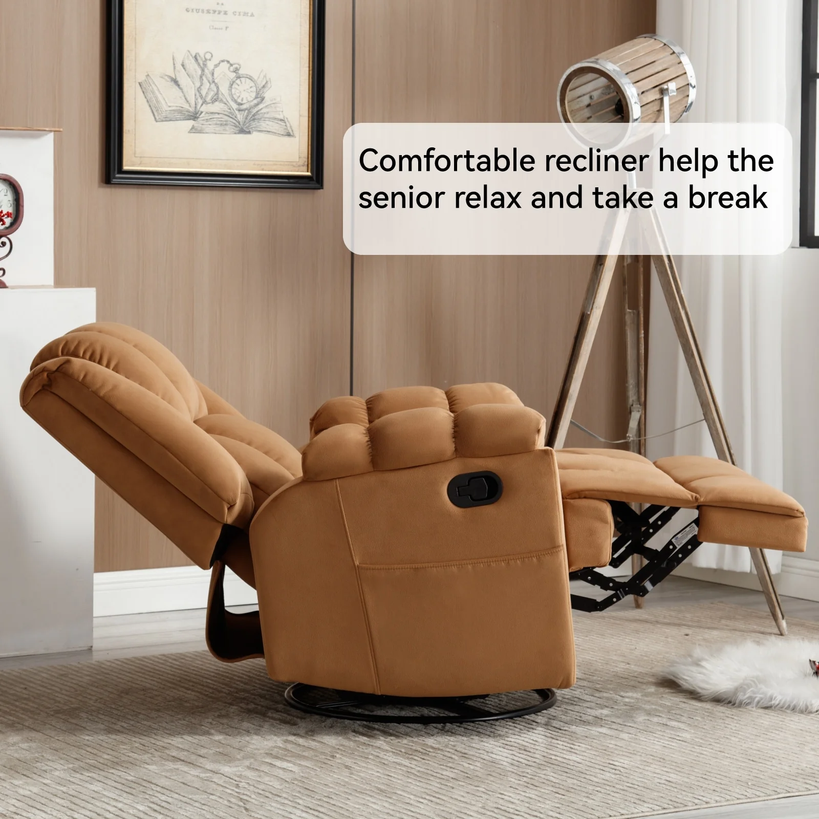 Extra-Large Manual Recliner Chair with 360�� Swivel Base and Rocking Motion, Tool-Free Assembly