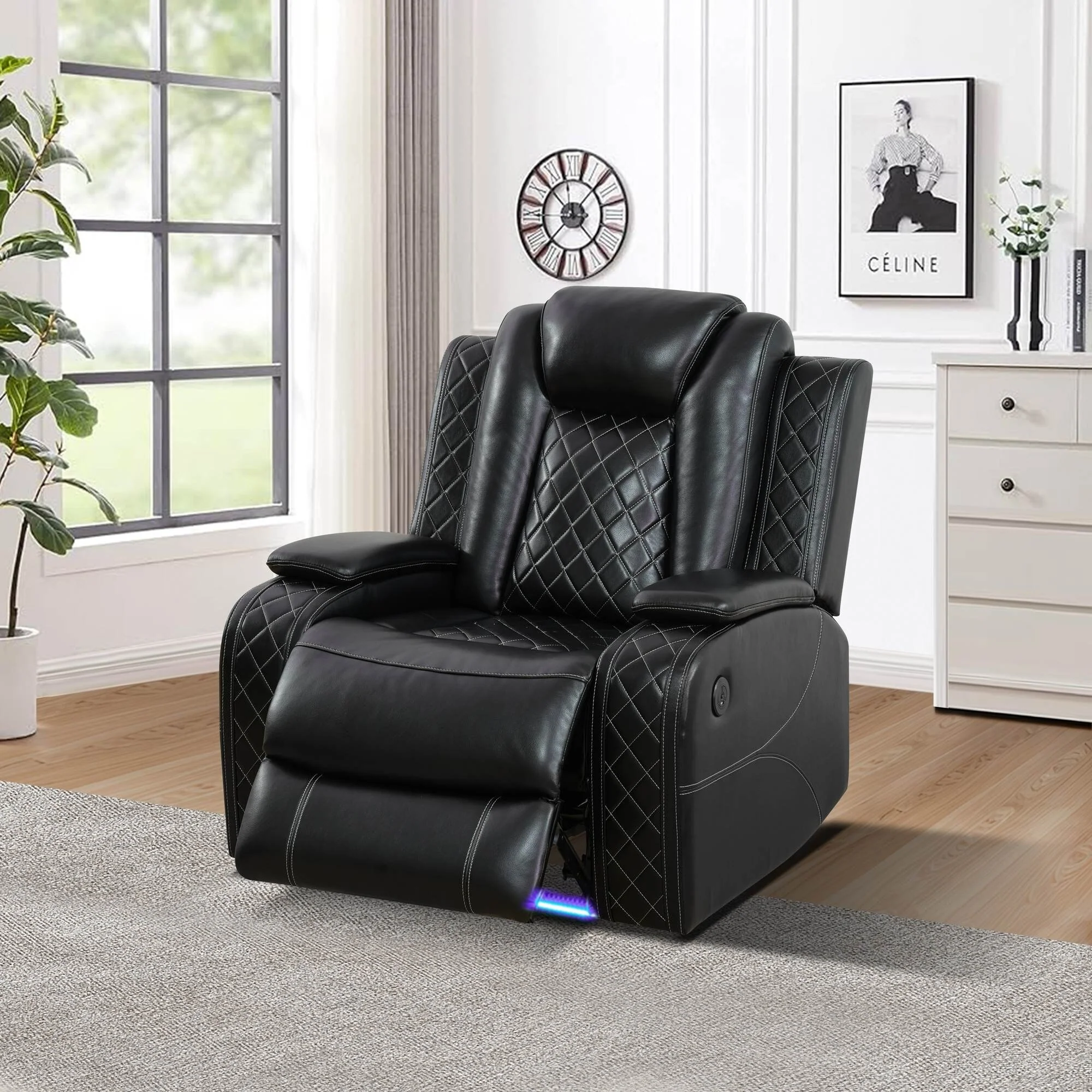 Modern Breathing Leather Recliner Chair with Ambient Lighting and USB-Powered LED