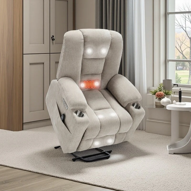 Power Lift Recliner Chair for Elderly, with Massage, Heat, Dual USB Ports, Type-C Charging, Cup Holders
