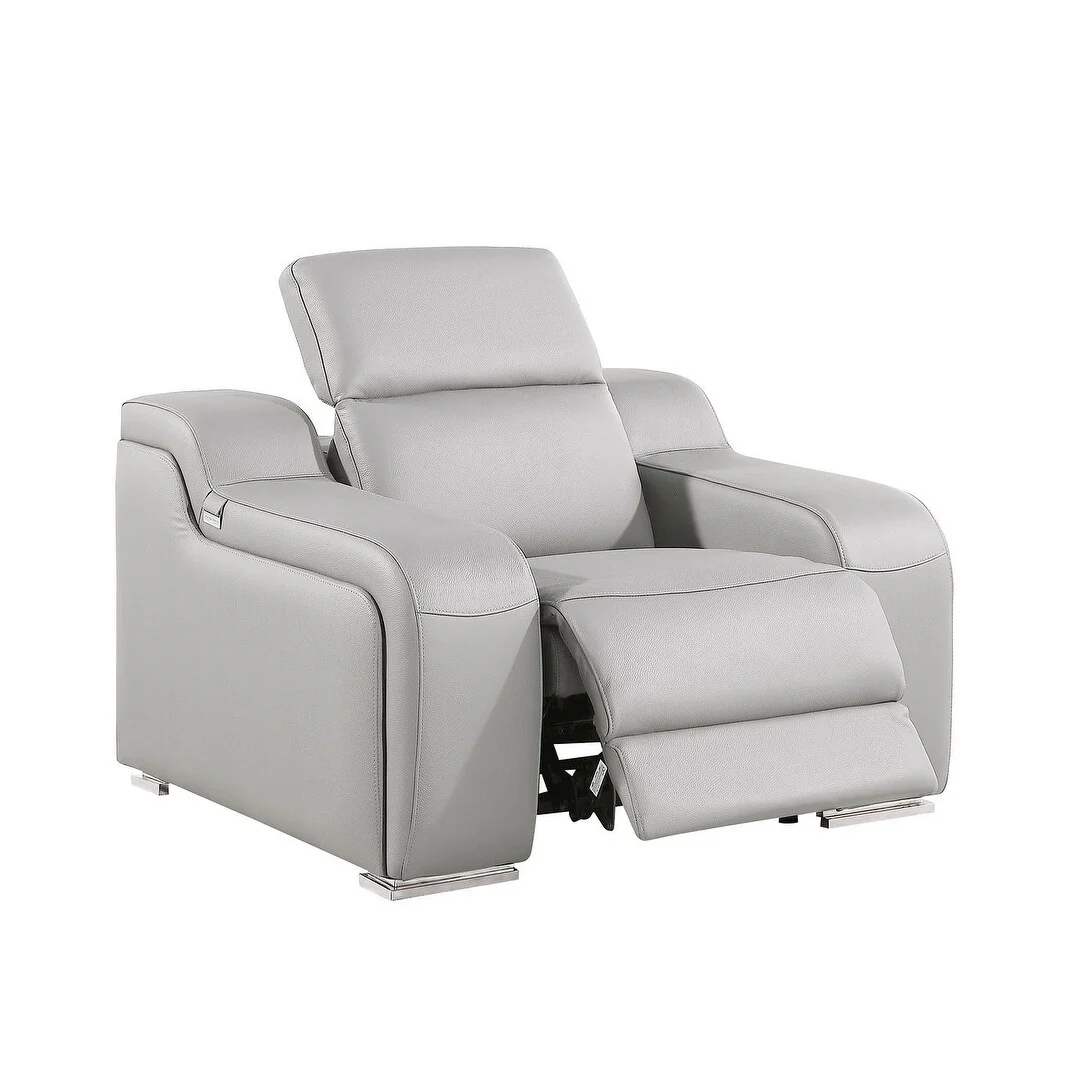 HomeRoots 41 Light Gray Italian Leather Wall Hugger Recliner With USB