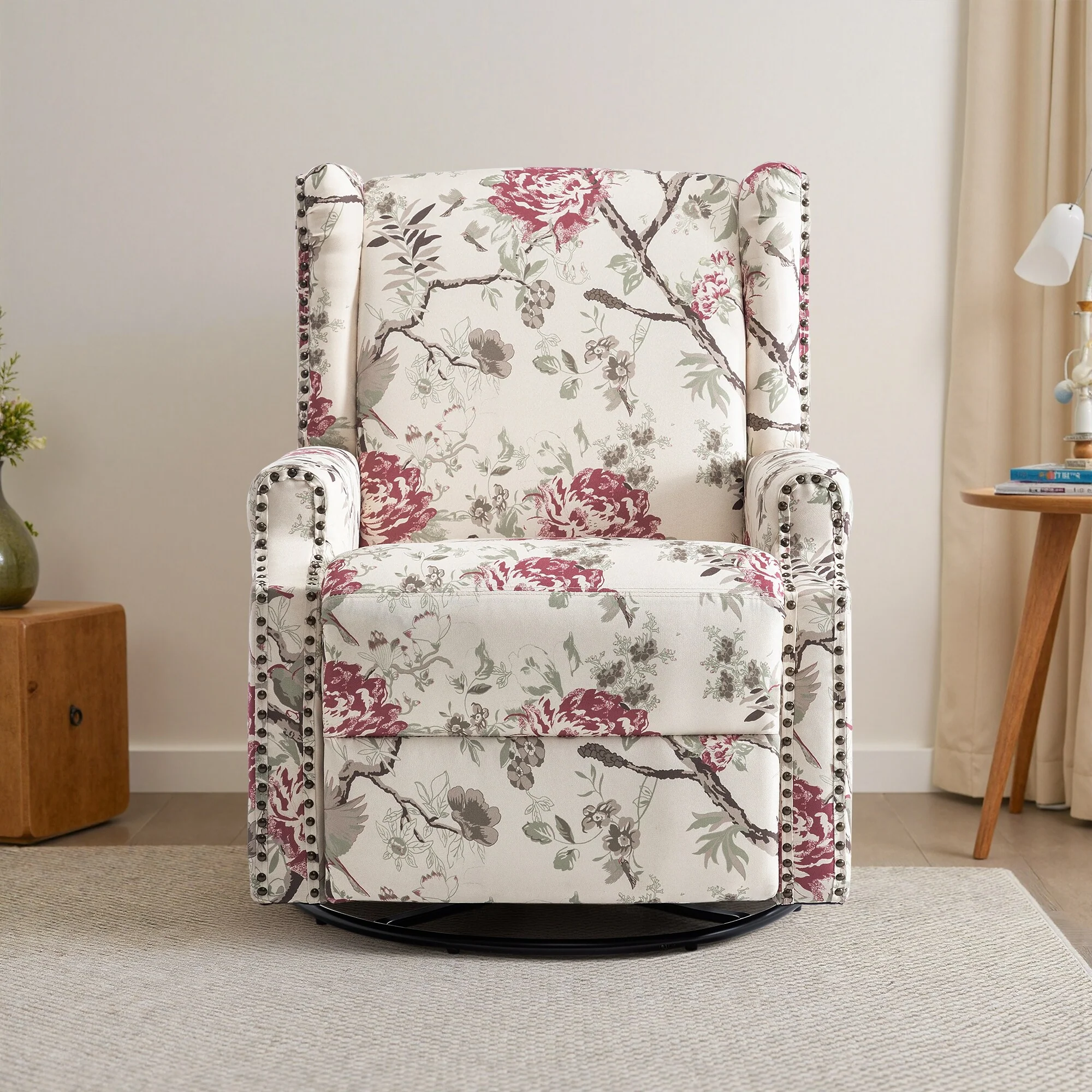 Linen Manual Swivel Base Recliner Chair with Footrest