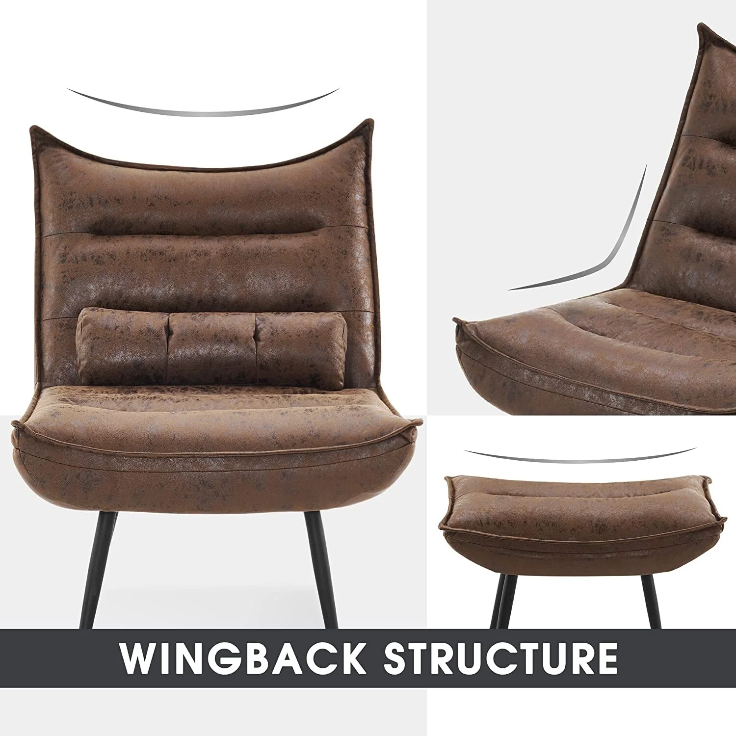 MCombo Modern Chair with Ottoman, Bronzing Fabric Upholstered Leisure Chairs