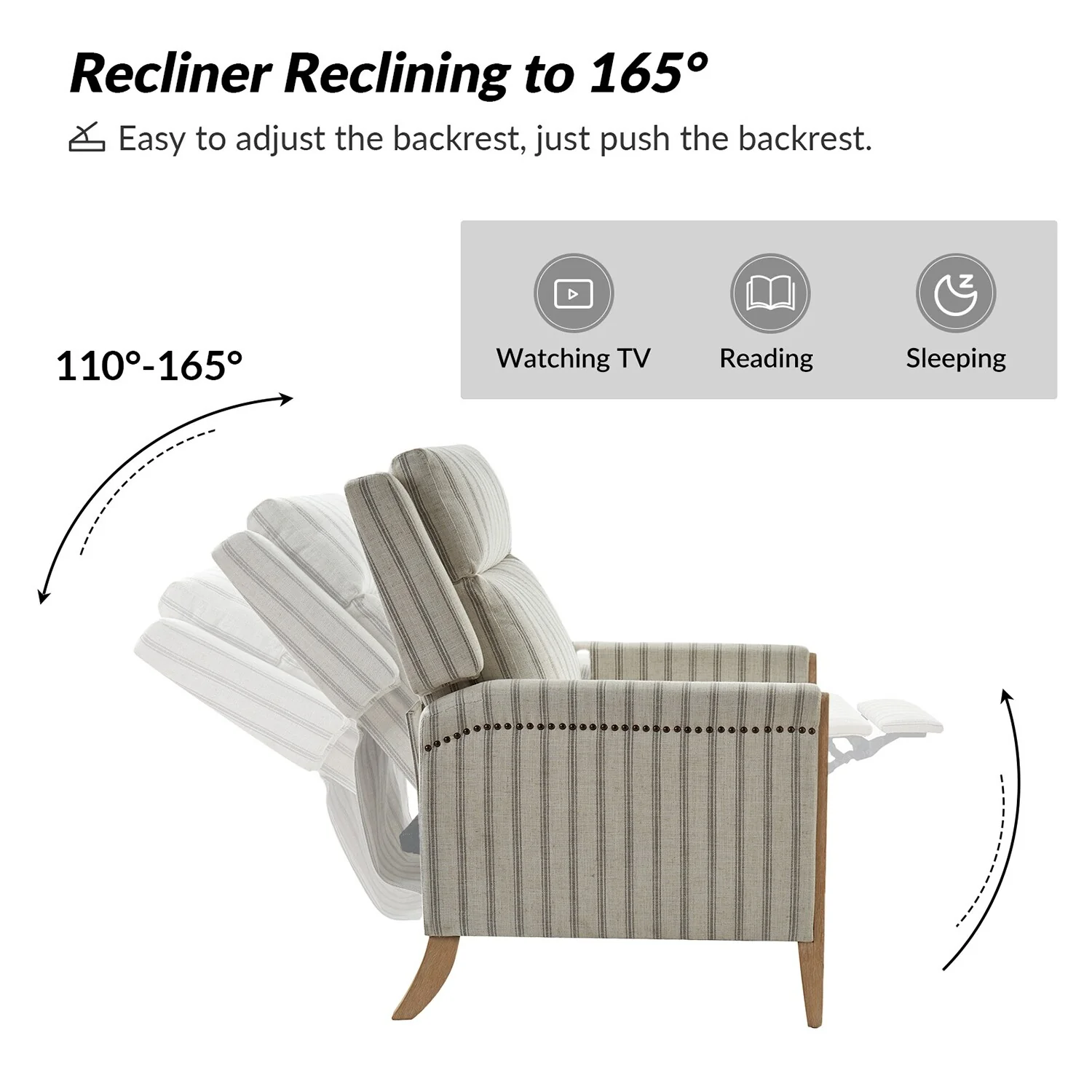 Suares Transitional Nailhead Manual Recliner with Solid Wood Legs by HULALA HOME