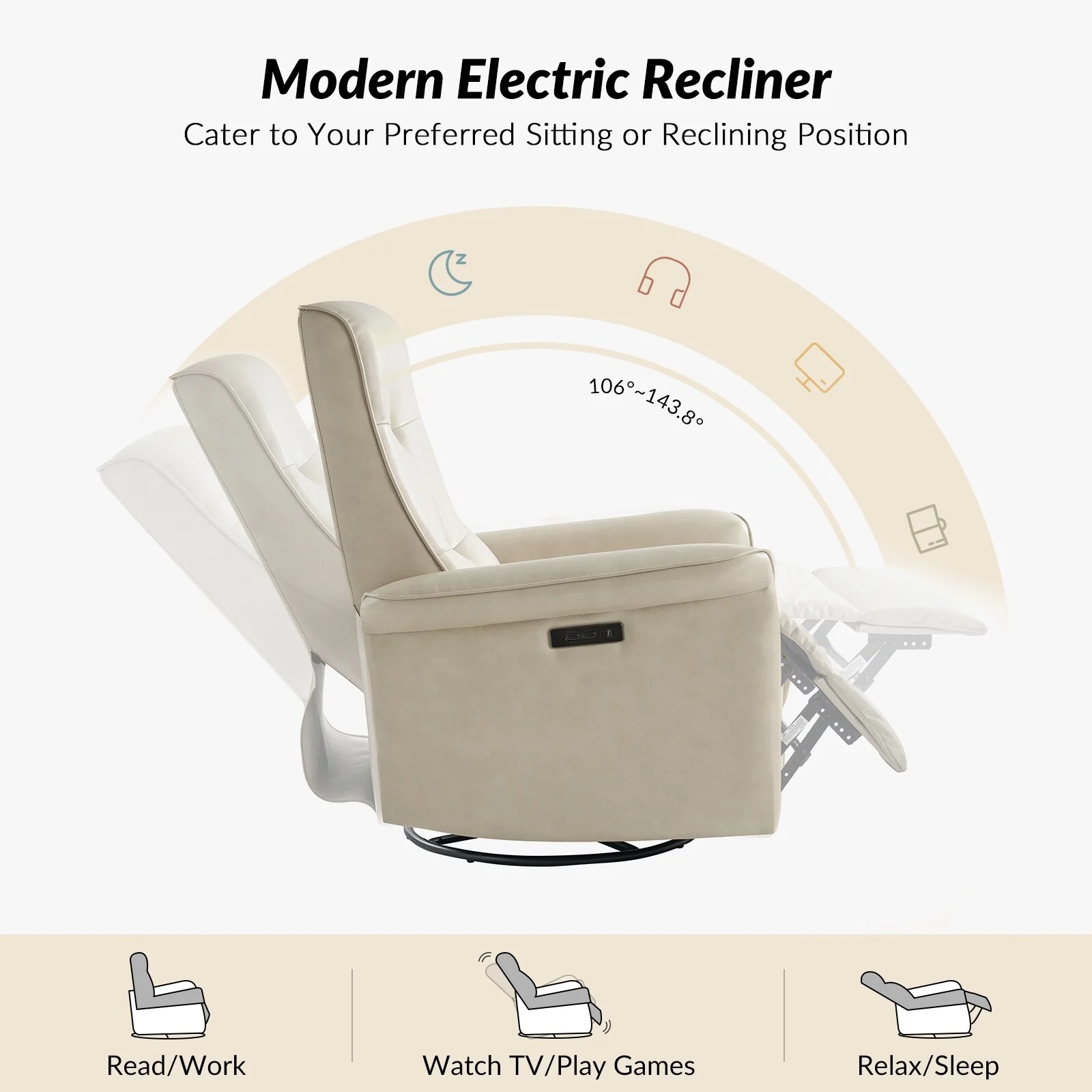 Valentin Modern Faux Leather Swivel Power Recliner with USB Ports Set of 2 by HULALA HOME