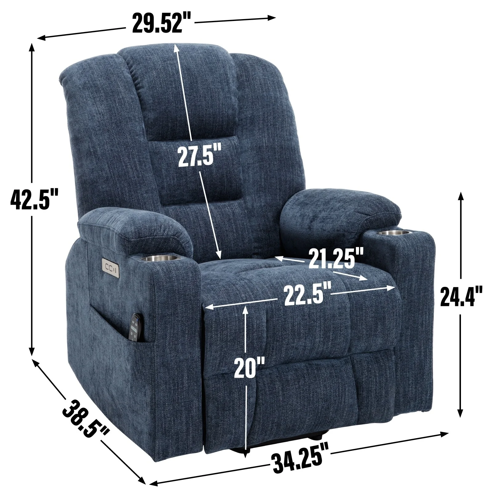 Power Lift Recliner Chair with Dual USB, Cup Holders & Chenille Fabric