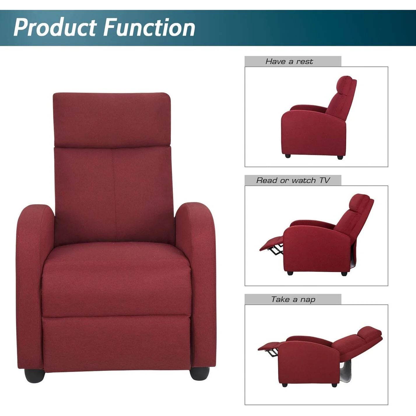 Furniwell Fabric Single Sofa Recliner with Padded Seat