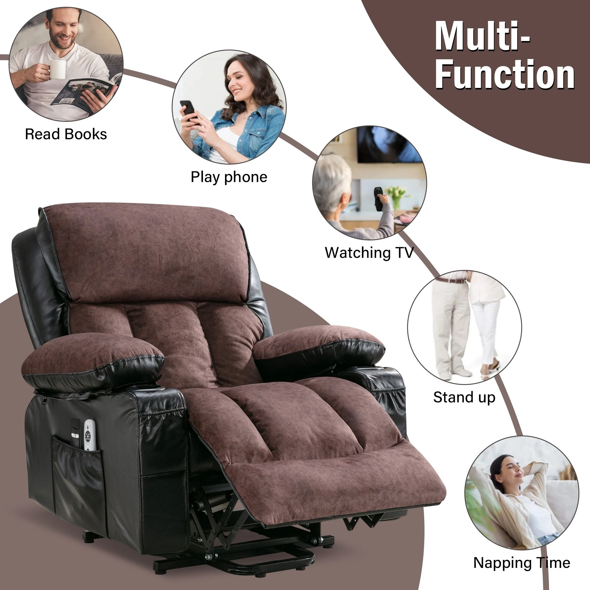 Large Power Lift Recliner Chair with Heat & 8?Point Massage