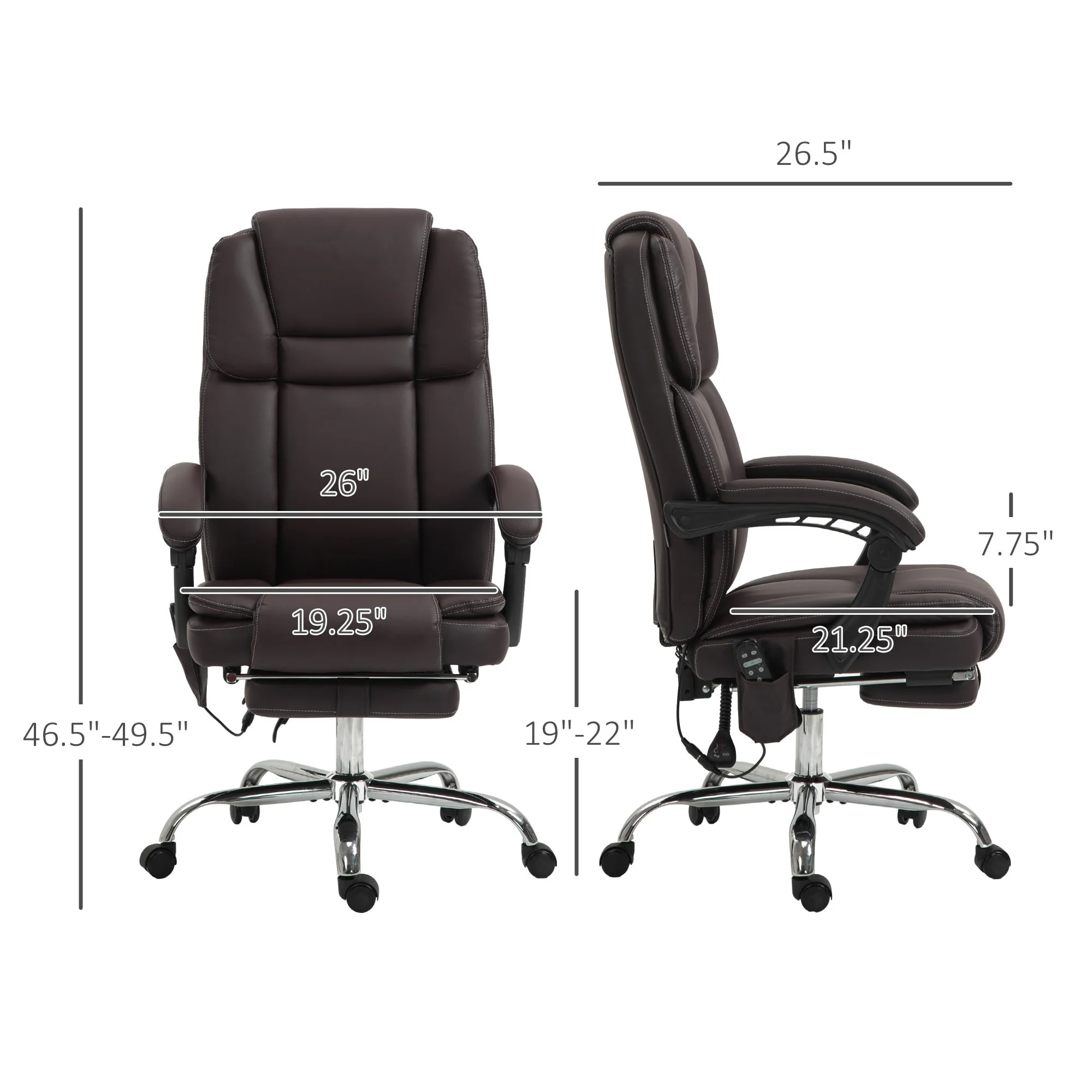 Heated PU Leather Executive Office Chair with Massage, Reclining Backrest, Adjustable Height & Extendable Footrest