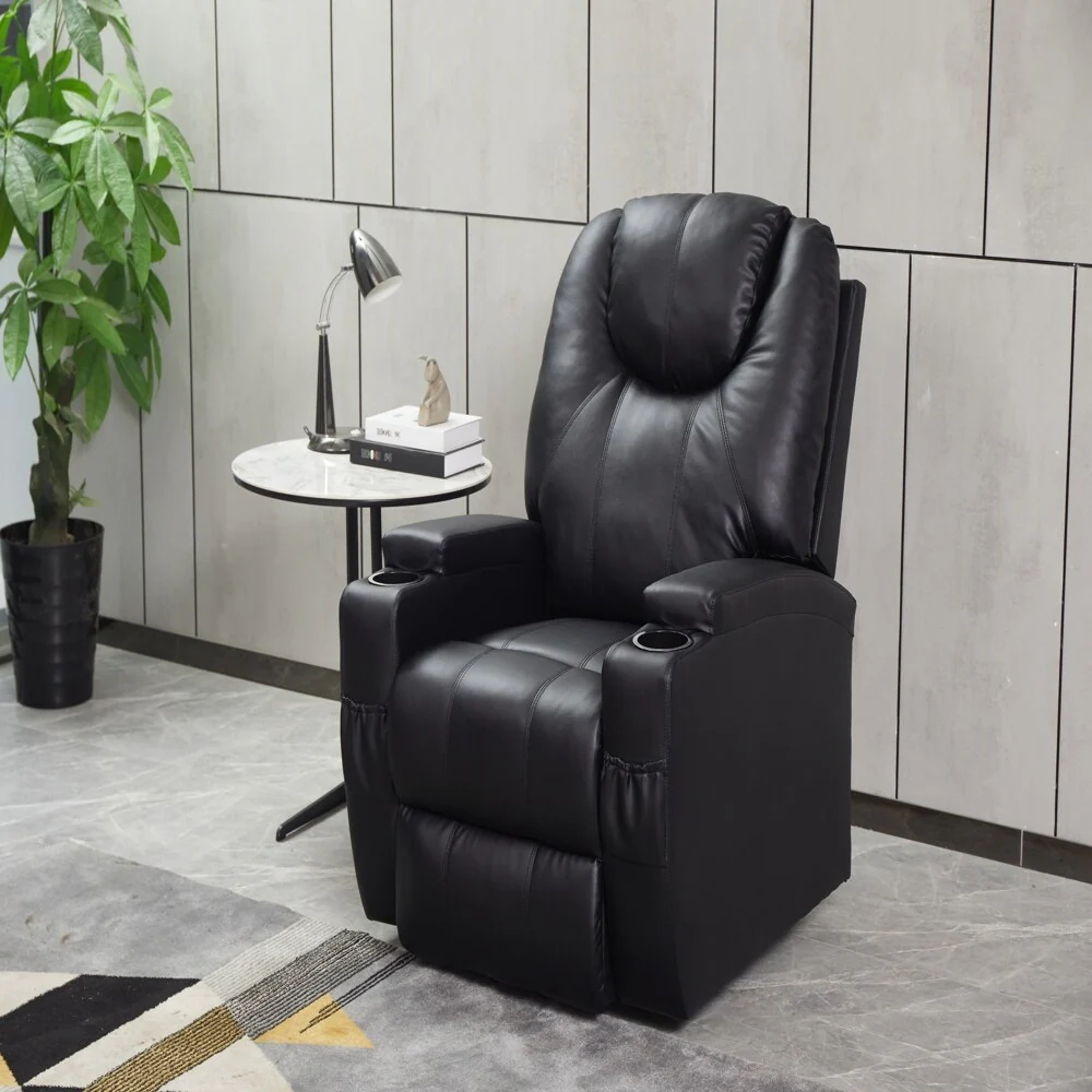 Electric Recliner Chair, Faux Leather with Cup Holders, Remote
