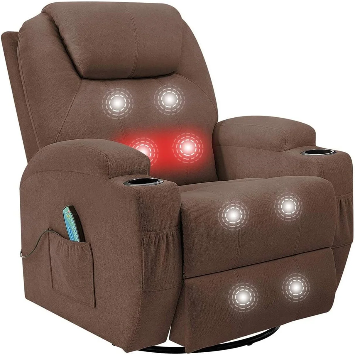 Furniwell Rotary Massage Heated Function Recliner Fabric Whirl