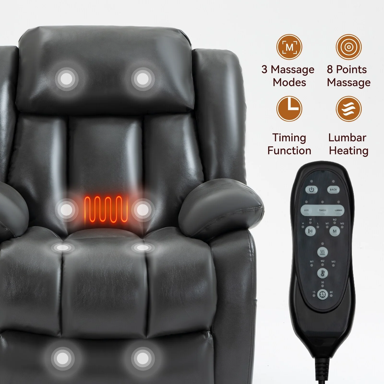 Grey Electric Power Lift Recliner with Massage, Heat, and 180�� Recline