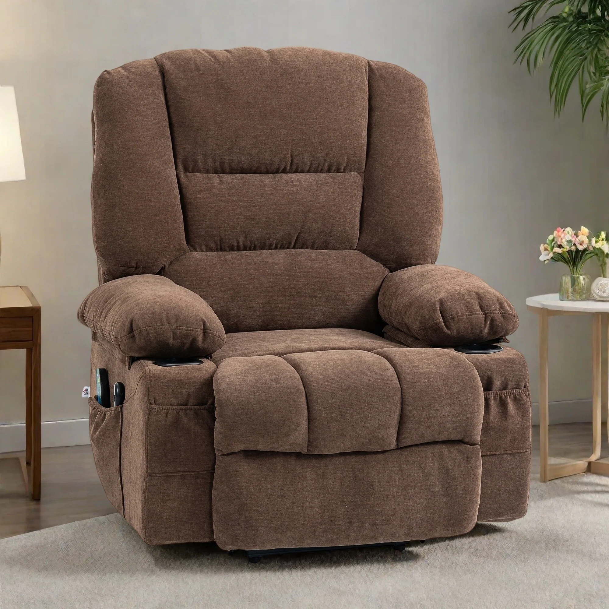 Power Lift Recliner Chair with Massage, Lumbar Heat, Cup Holders, and Adjustable 135�� Recline