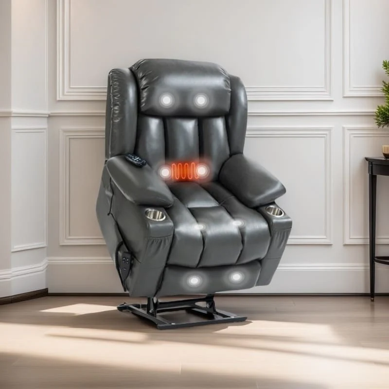 Dual Motor Power Lift Recliner Chair, with 8-Point Massage & Lumbar Heating, Stainless Steel Cup Holders