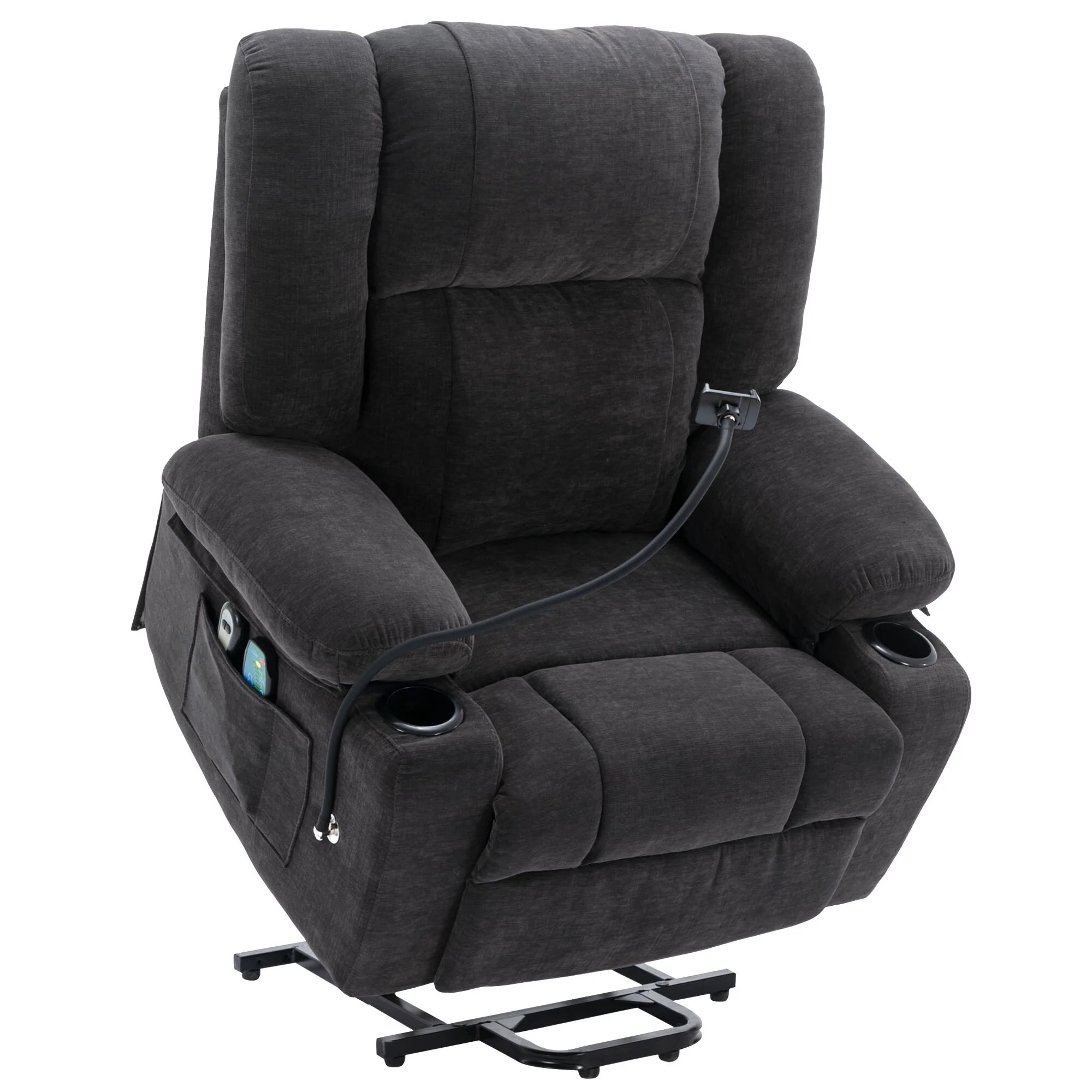 Electric Lift Recliner Chair with Massage, Heating, Cup Holders & 360�� Swivel Phone Holder, Adjustable Recline Options