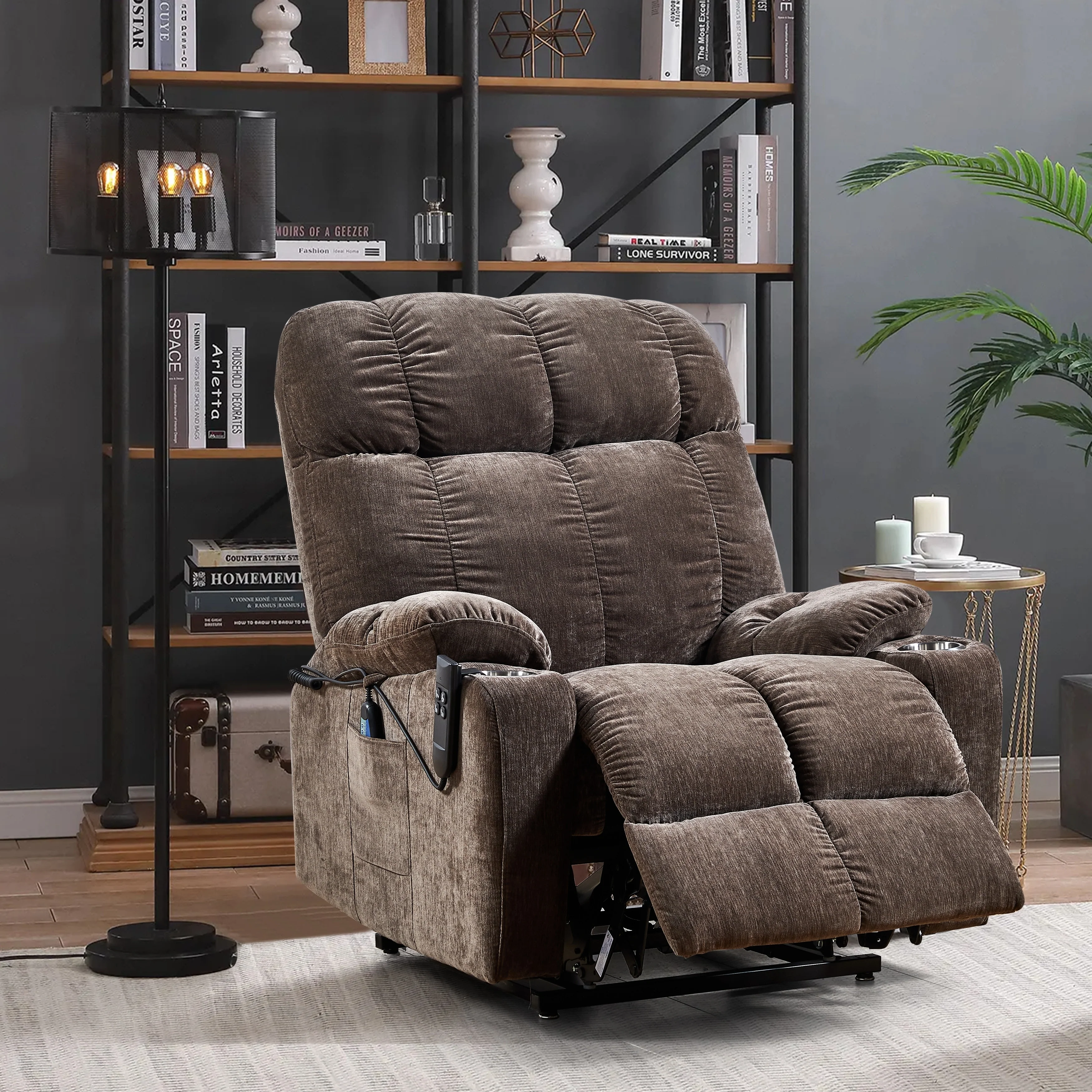 Electric Lift Recliner with Dual OKIN Motors, Adjustable Heat & Massage, Independent Backrest & Footrest Controls