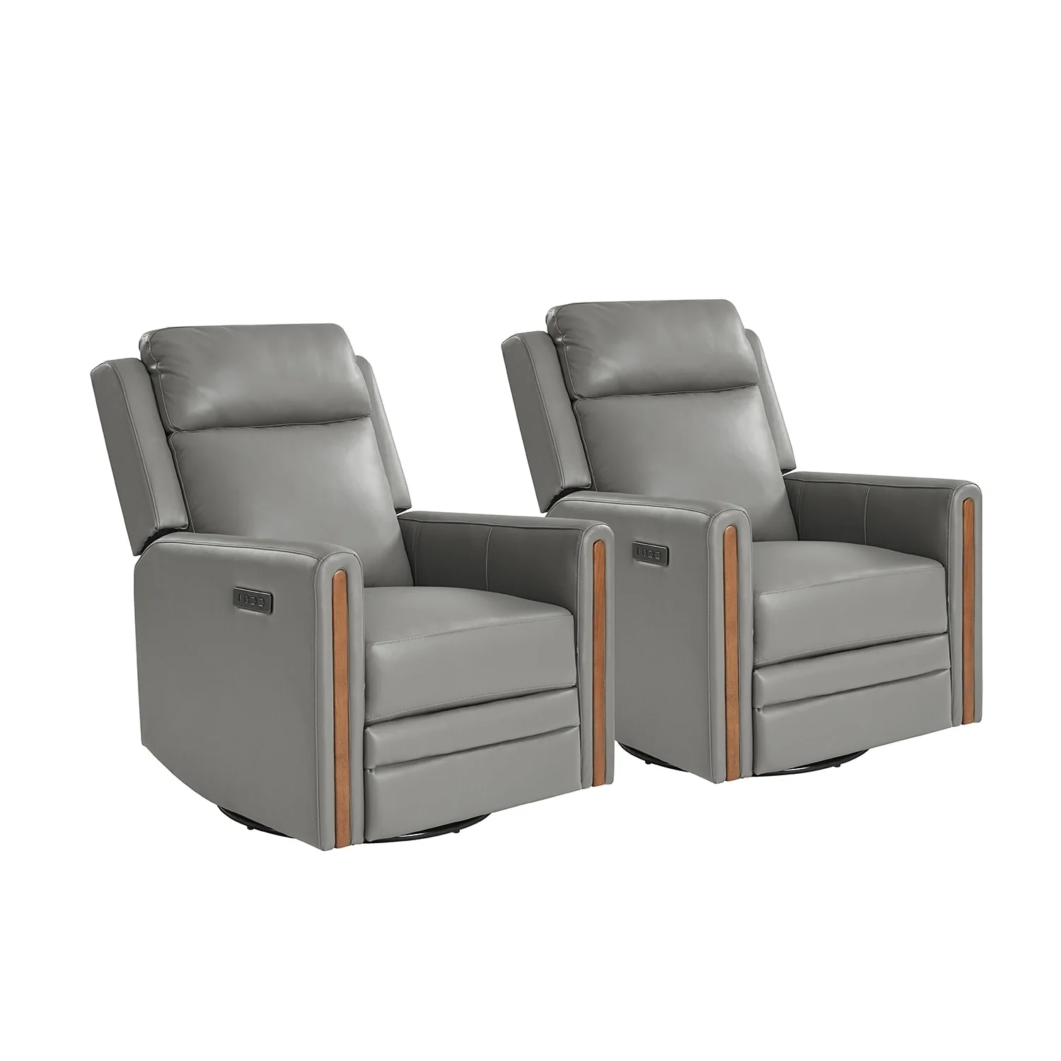 Jaime Modern Genuine Leather Power Rocking Swivel Recliner with Adjustable Headrest and Footrest Set of 2 by HULALA HOME