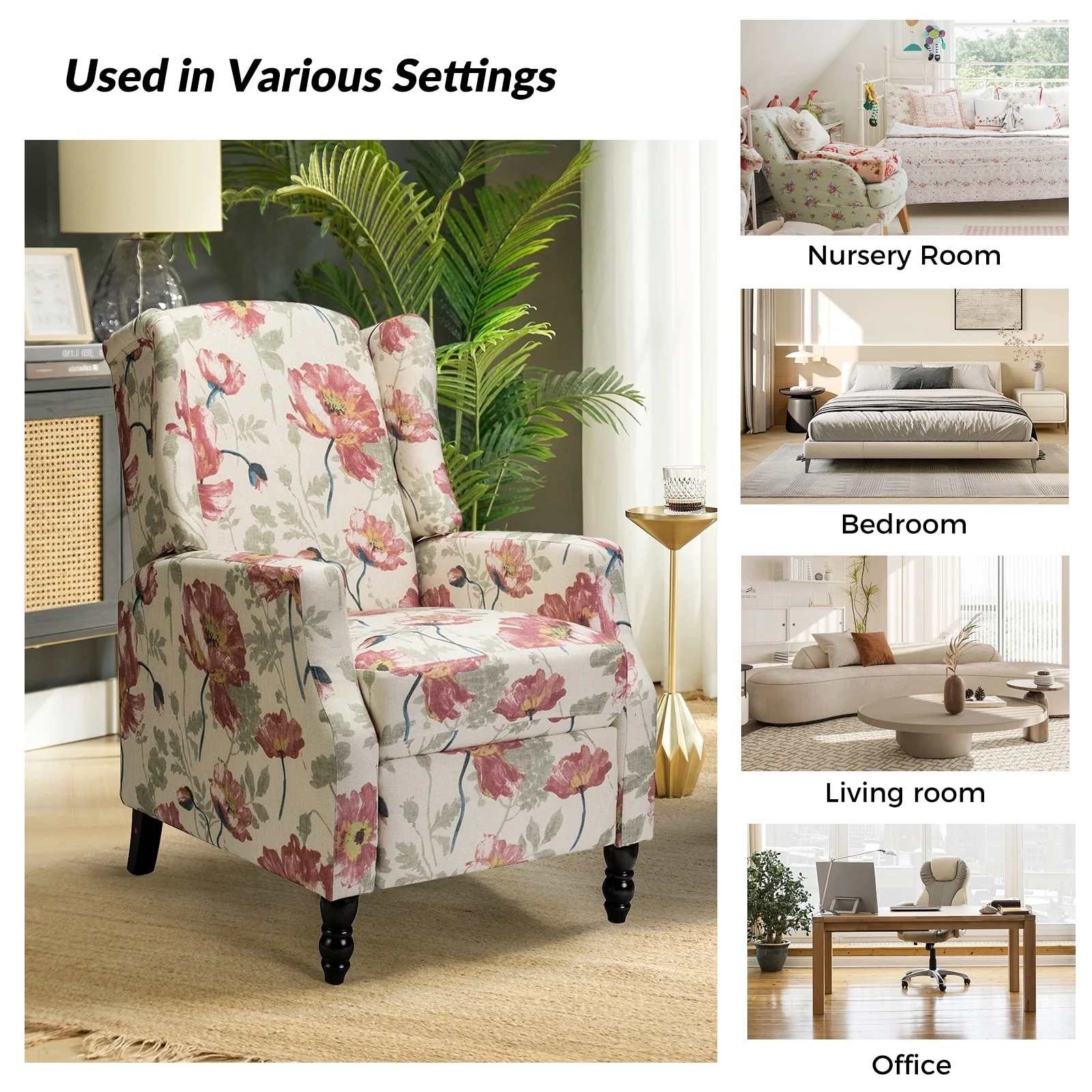 Damaris Mid-Century Modern Manual Pushback Recliner with Wingback Design Set of 2 by HULALA HOME