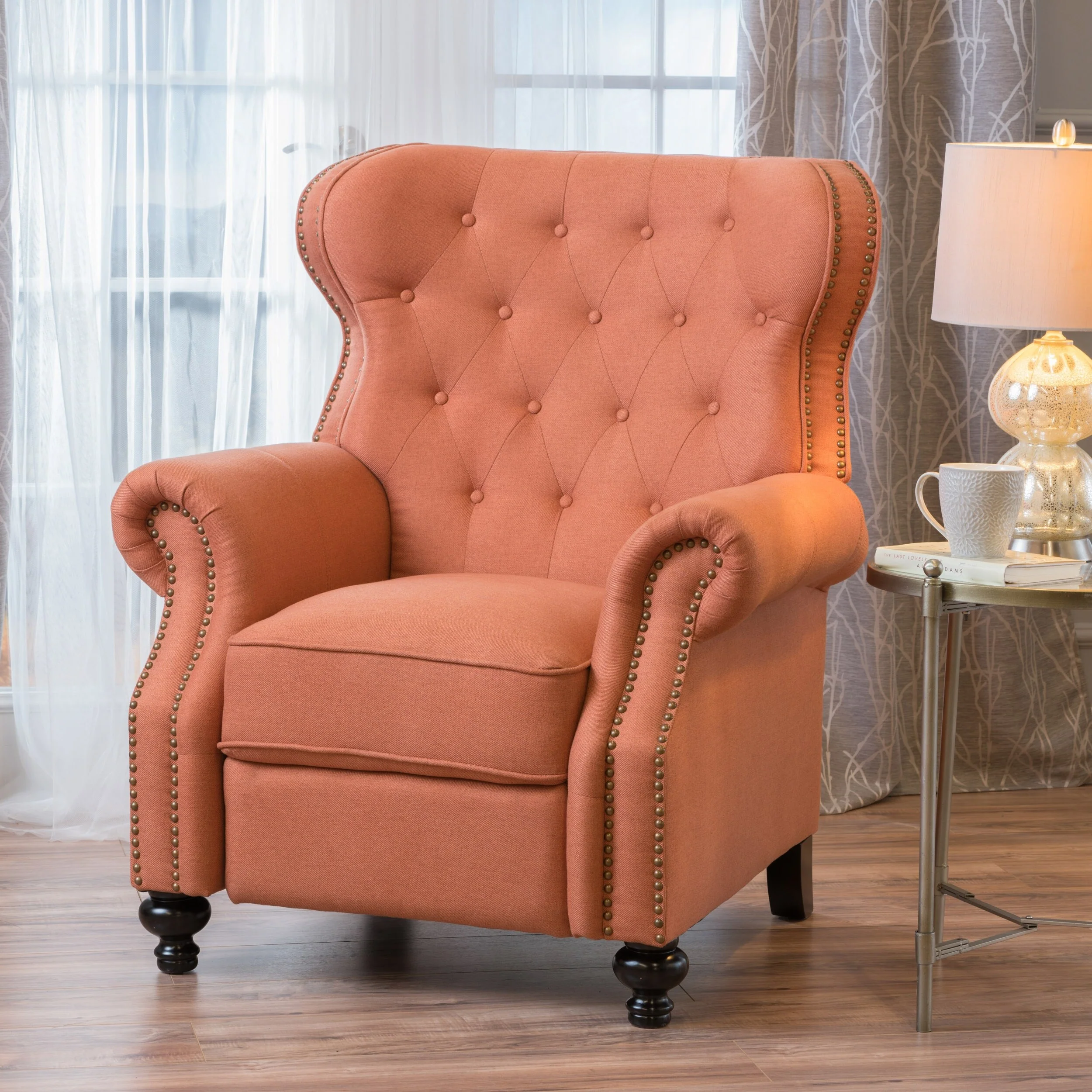 Diamond?Stitch Tufted Recliner Chair with Nailhead Trim