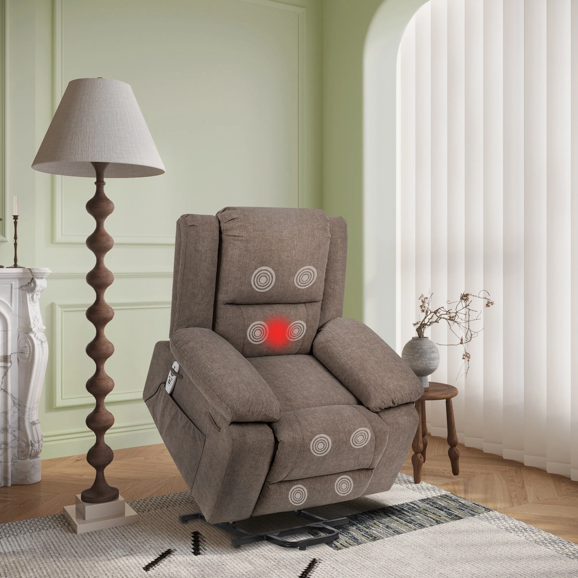 Reclining Lift Chair with Massage, Heating & Remote Control Pockets