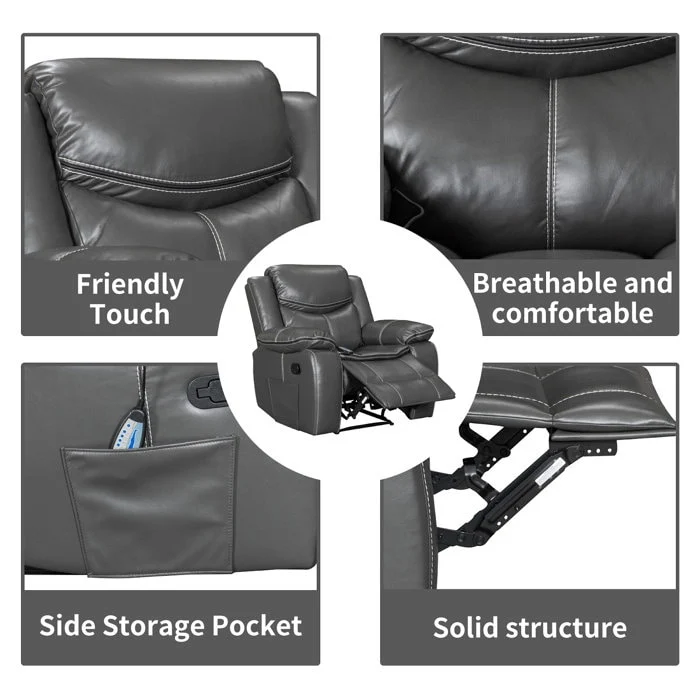 Wide Seat Durable Leather Massage and Heat Recliner