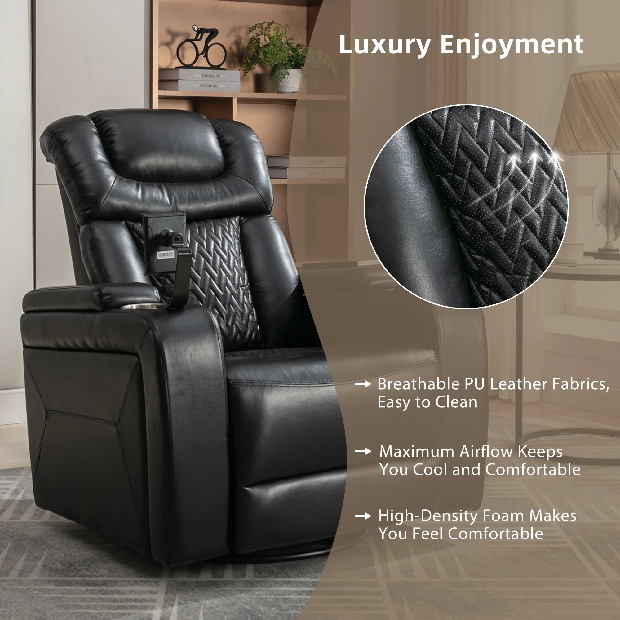 Power Recliner Chair with 270�� Swivel, Tray, USB & Cup Holders