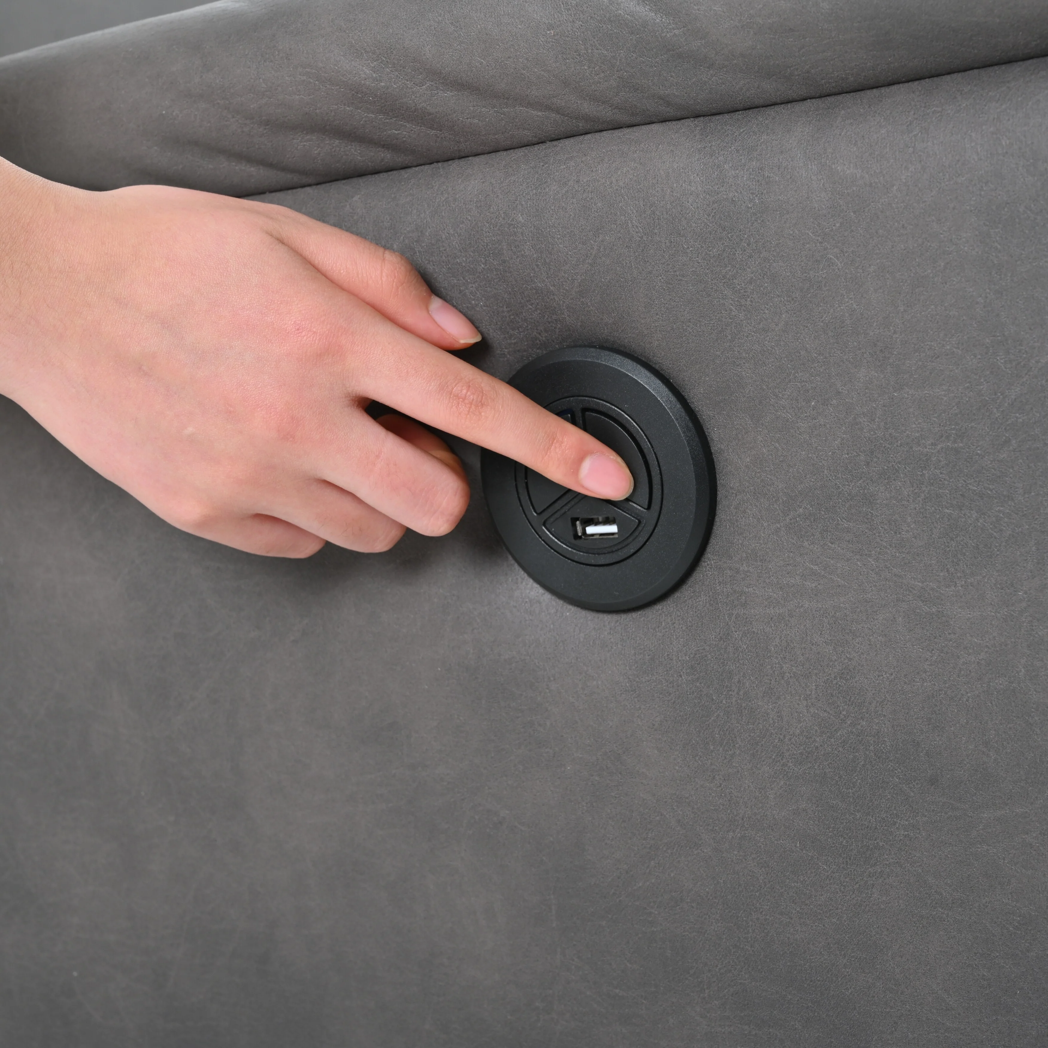 Grey Electric Reclining Chair with USB, Side Control, and Compact Design