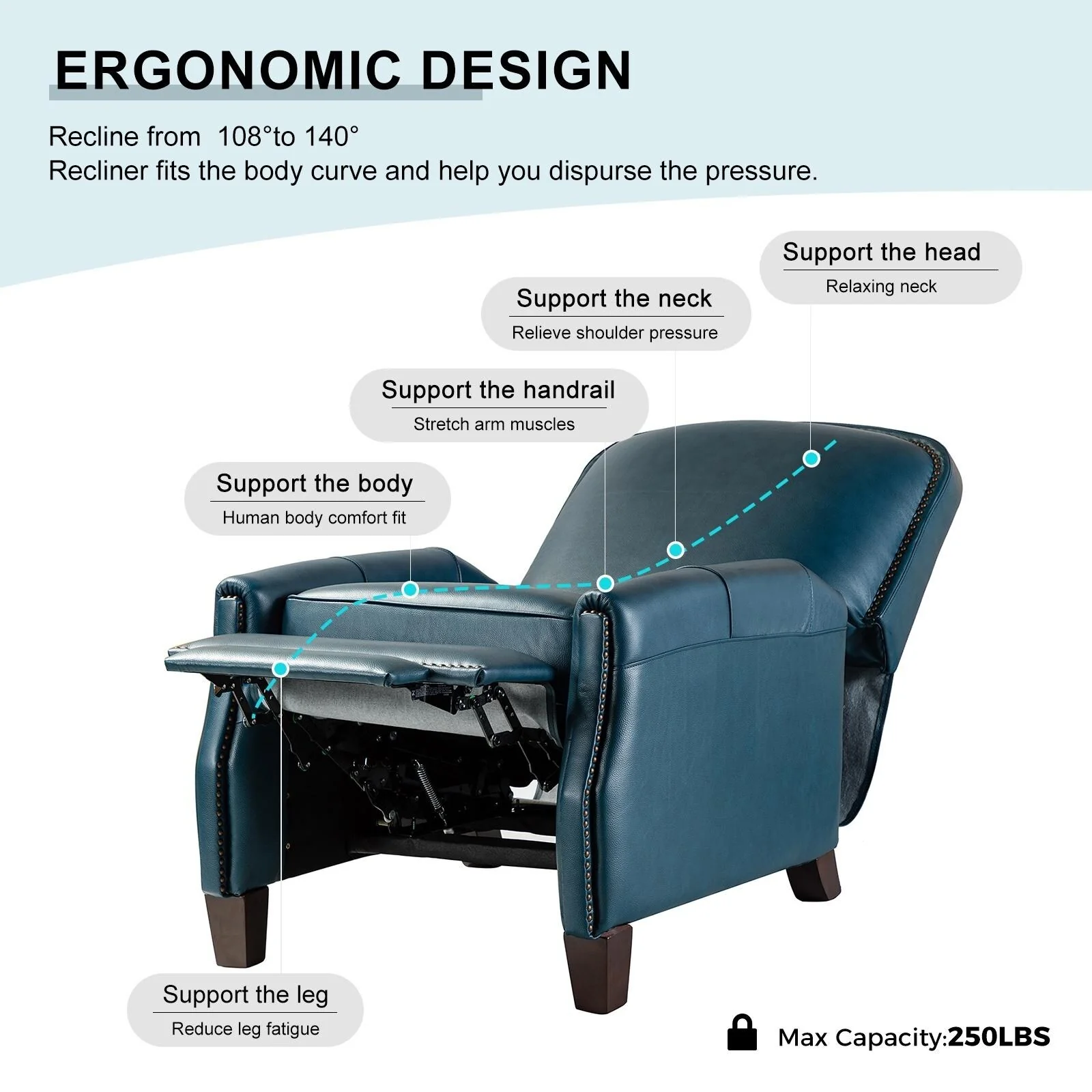 Gladis Modern Retro Genuine Leather Recliner with Nailhead Trim by HULALA HOME