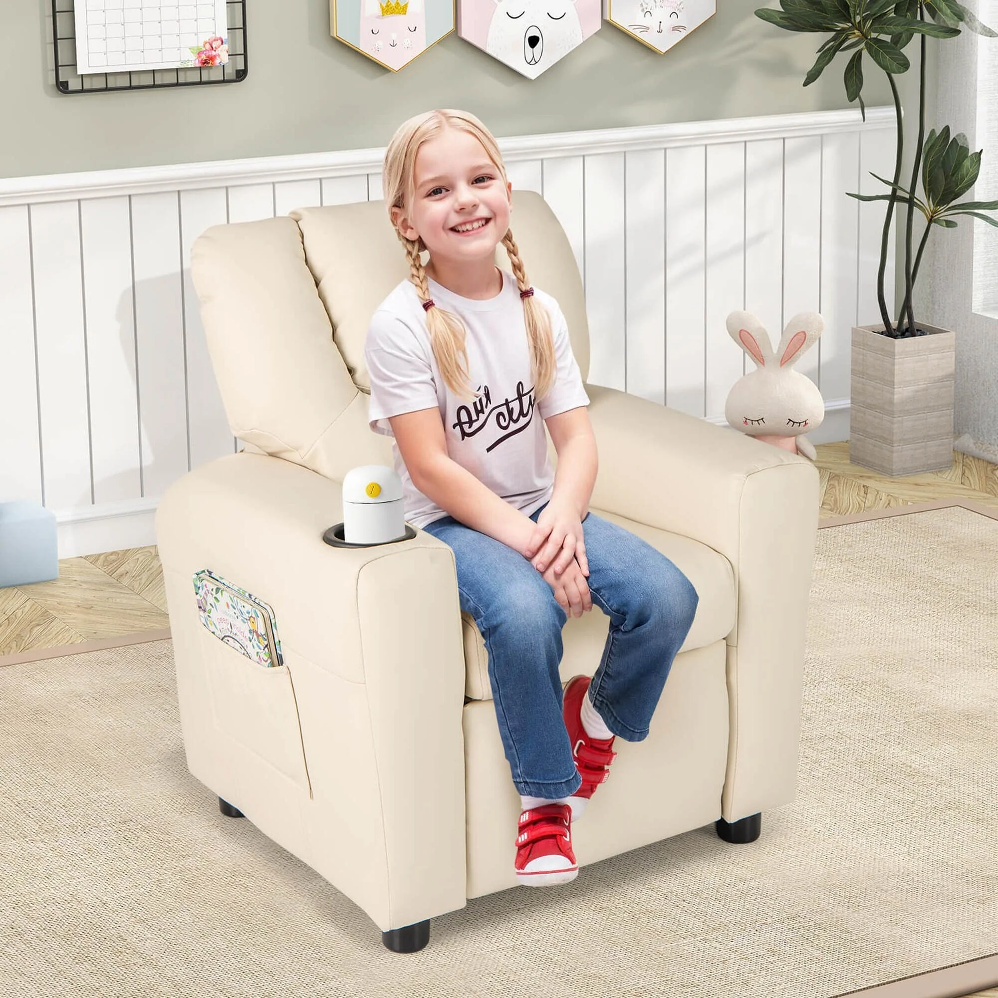 Costway Kids Recliner Chair with Cup Holder  Side Pocket Adjustable