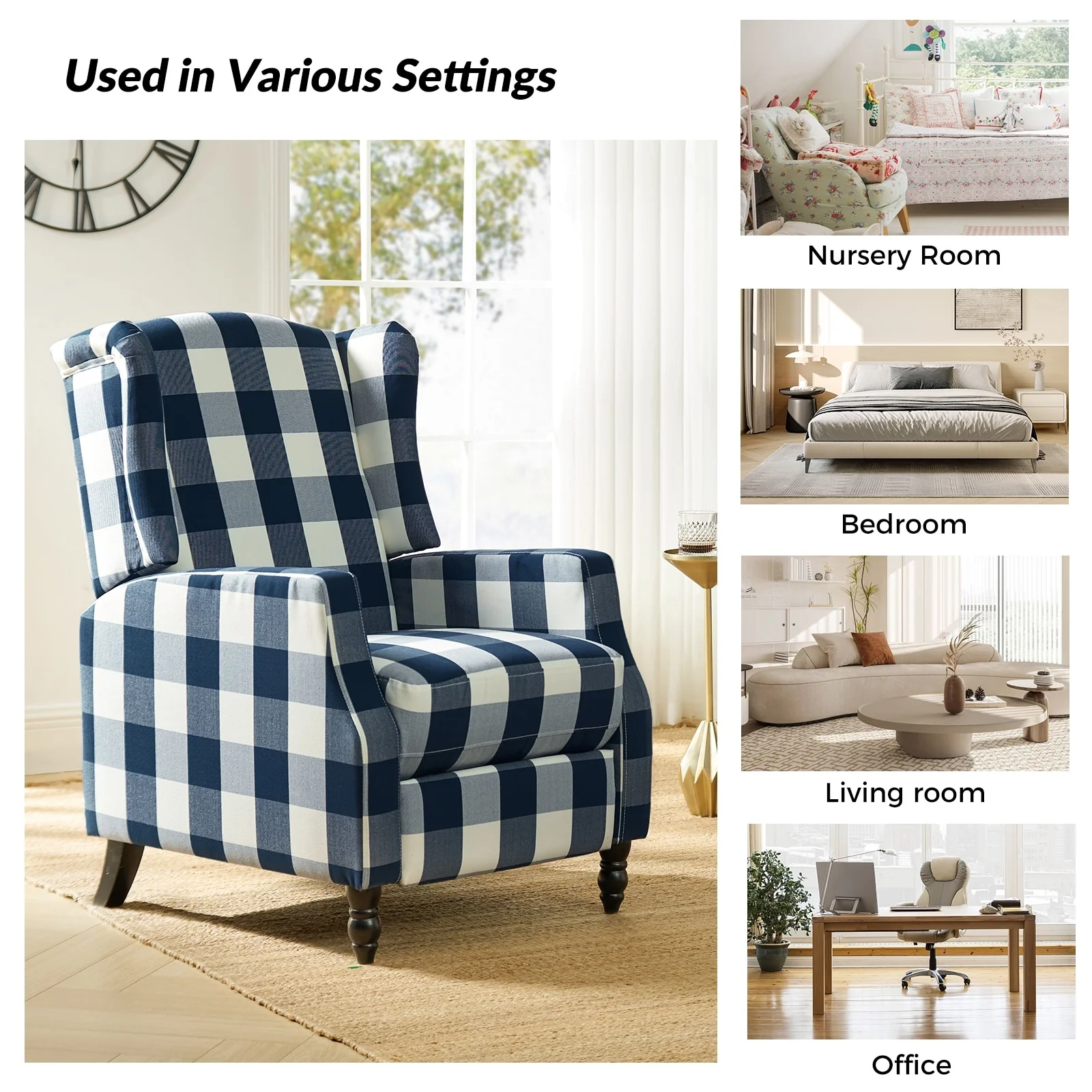 Damaris Mid-Century Modern Manual Pushback Recliner with Wingback Design by HULALA HOME