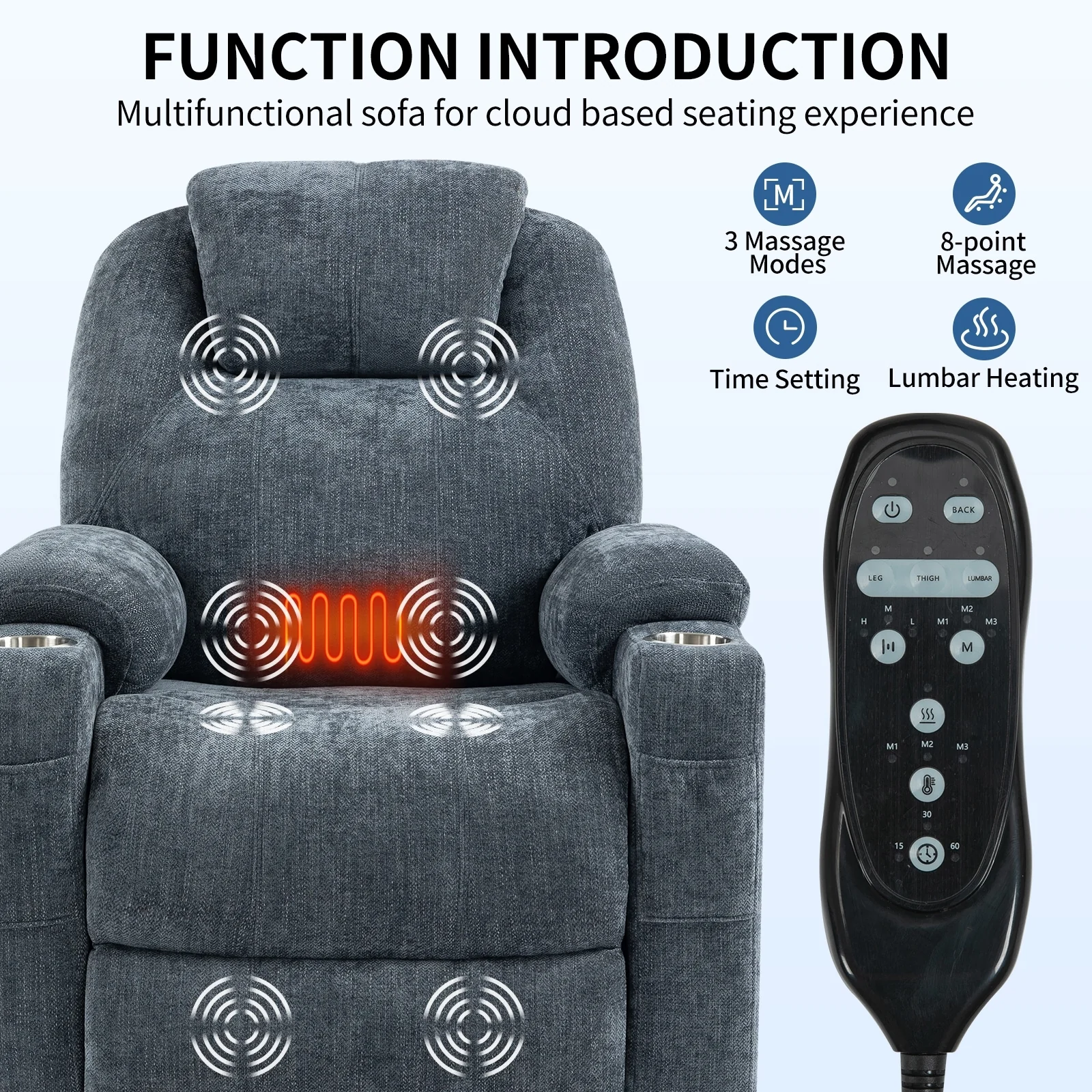 Power Lift Recliner with 8-Point Massage, Lumbar Heat, Dual USB Charging, and Stainless Steel Cup Holders