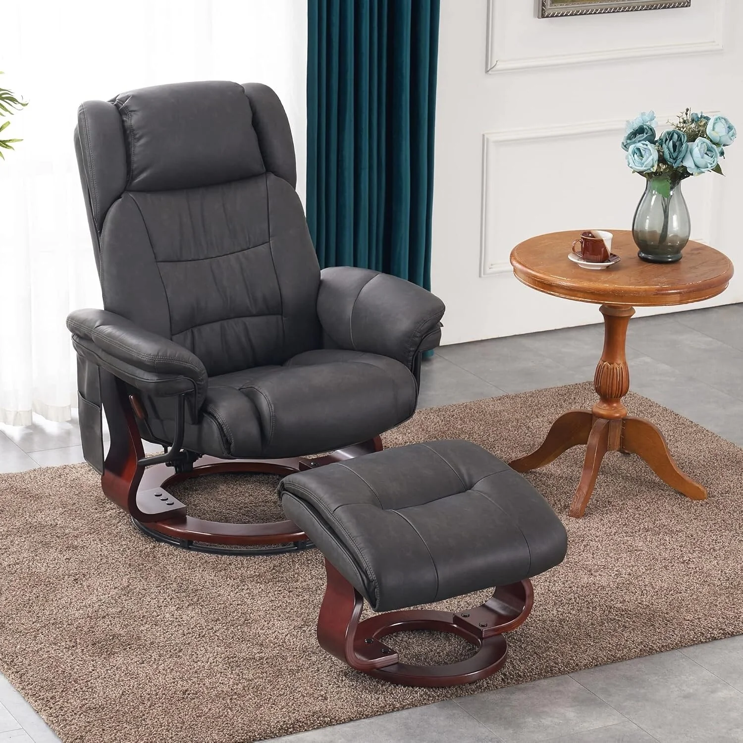 MCombo Swivel Recliners with Ottoman, Vibration Massage TV Chairs with Side Pocket