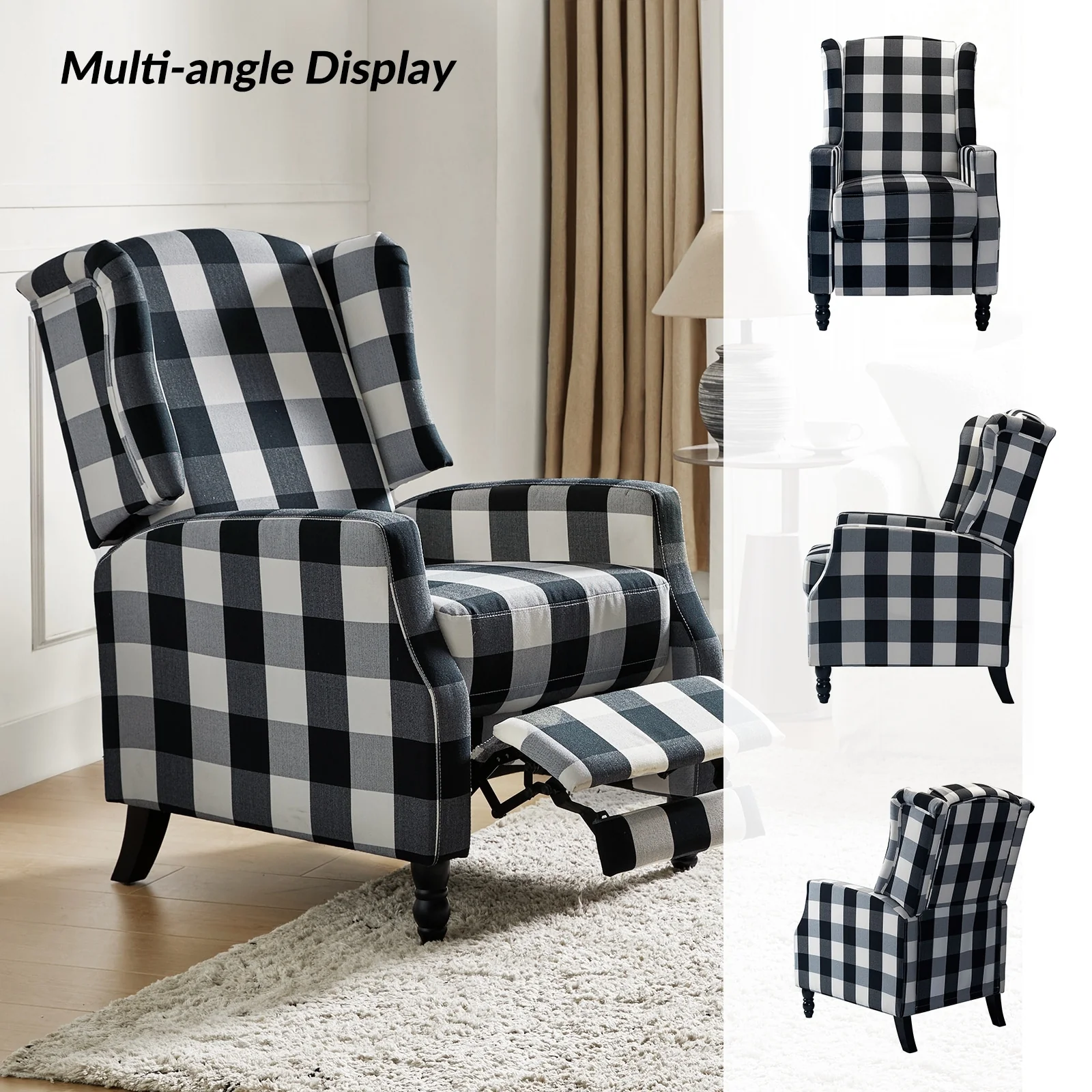 Damaris Mid-Century Modern Manual Pushback Recliner with Wingback Design Set of 2 by HULALA HOME