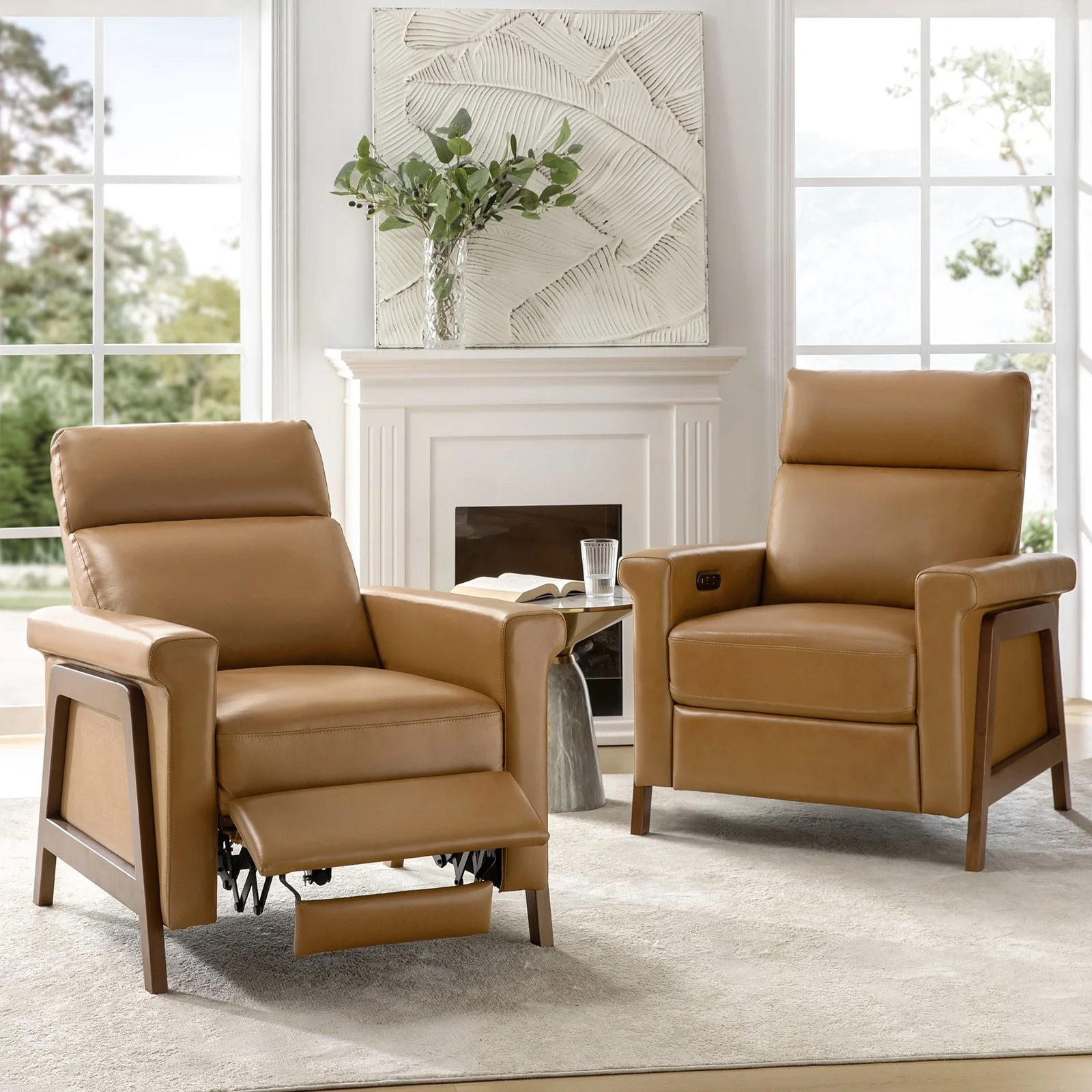 Jaime Modern Genuine Leather Power Recliner Built in USB Ports Set of 2 by HULALA HOME
