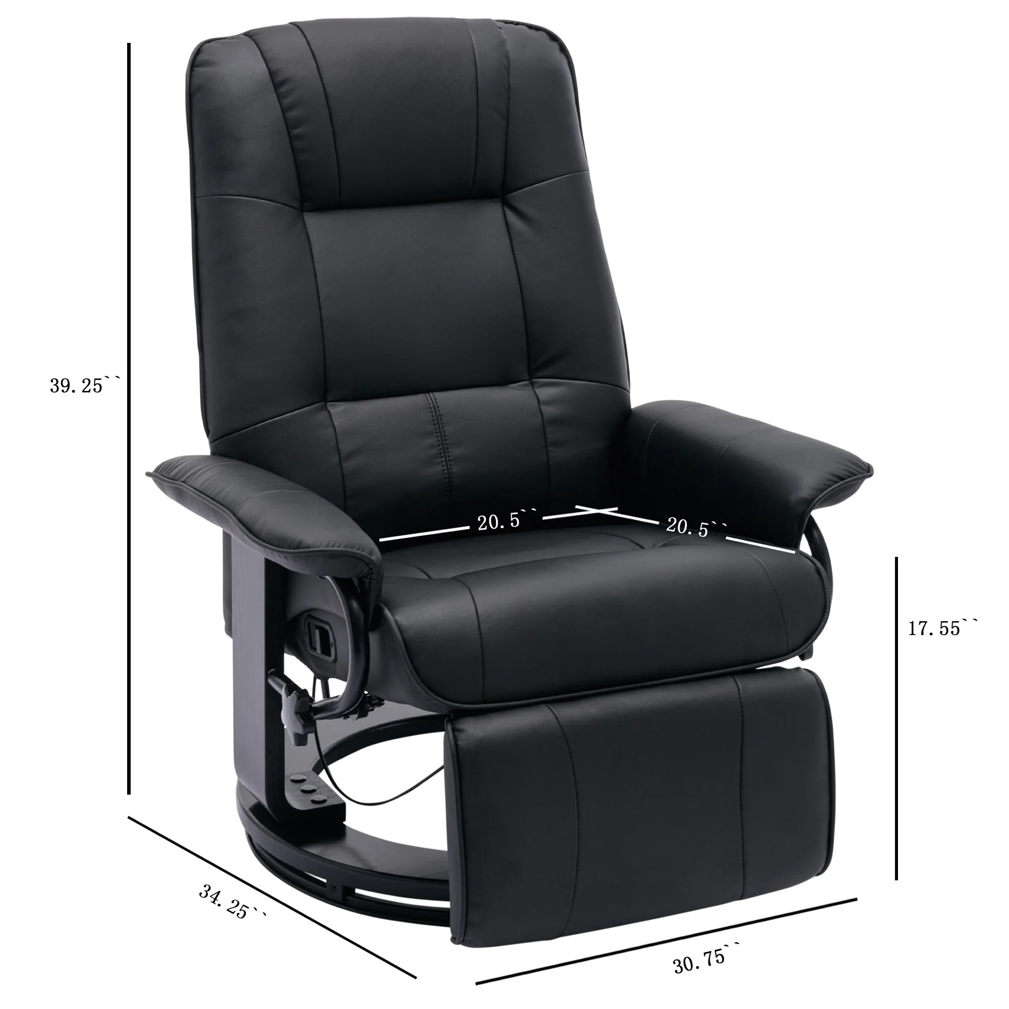 Faux Leather Manual Recliner Adjustable Swivel Lounge Chair With Footrest - 30.70 x 34.30 x 35.00