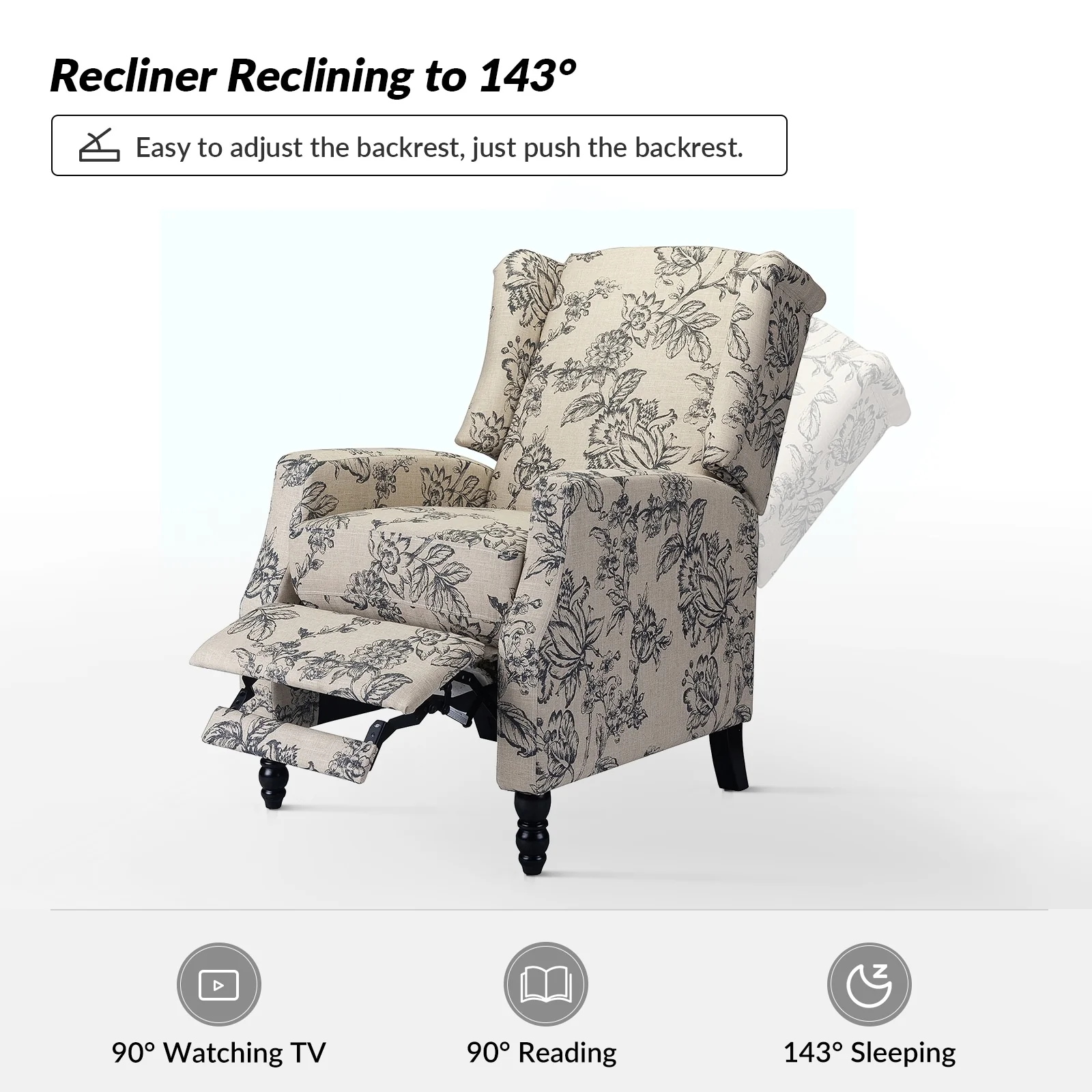 Damaris Mid-Century Modern Manual Pushback Recliner with Wingback Design by HULALA HOME