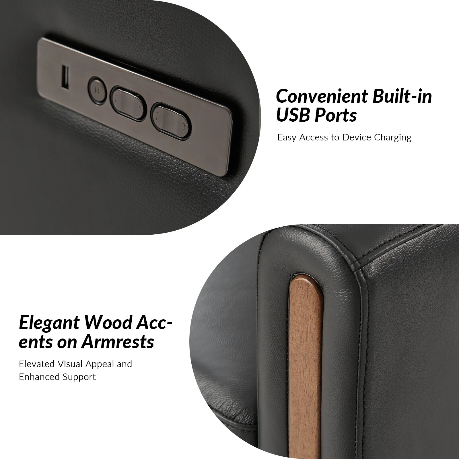 Jaime Modern Genuine Leather Power Rocking Swivel Recliner with Adjustable Headrest and Footrest Set of 2 by HULALA HOME