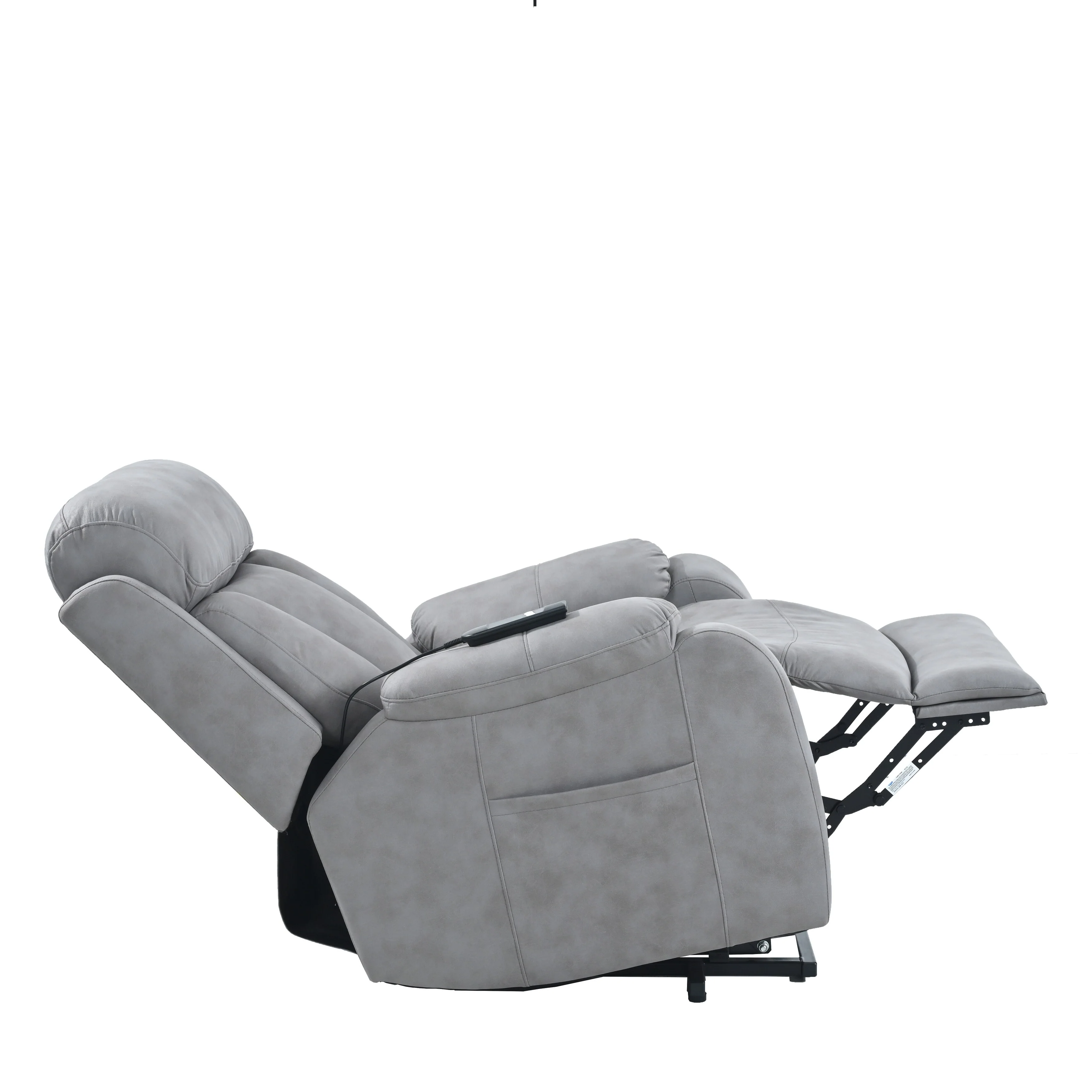 Grey Wide Seat Power Lift Recliner with Remote Control, Side Pocket, and Adjustable Recline Features