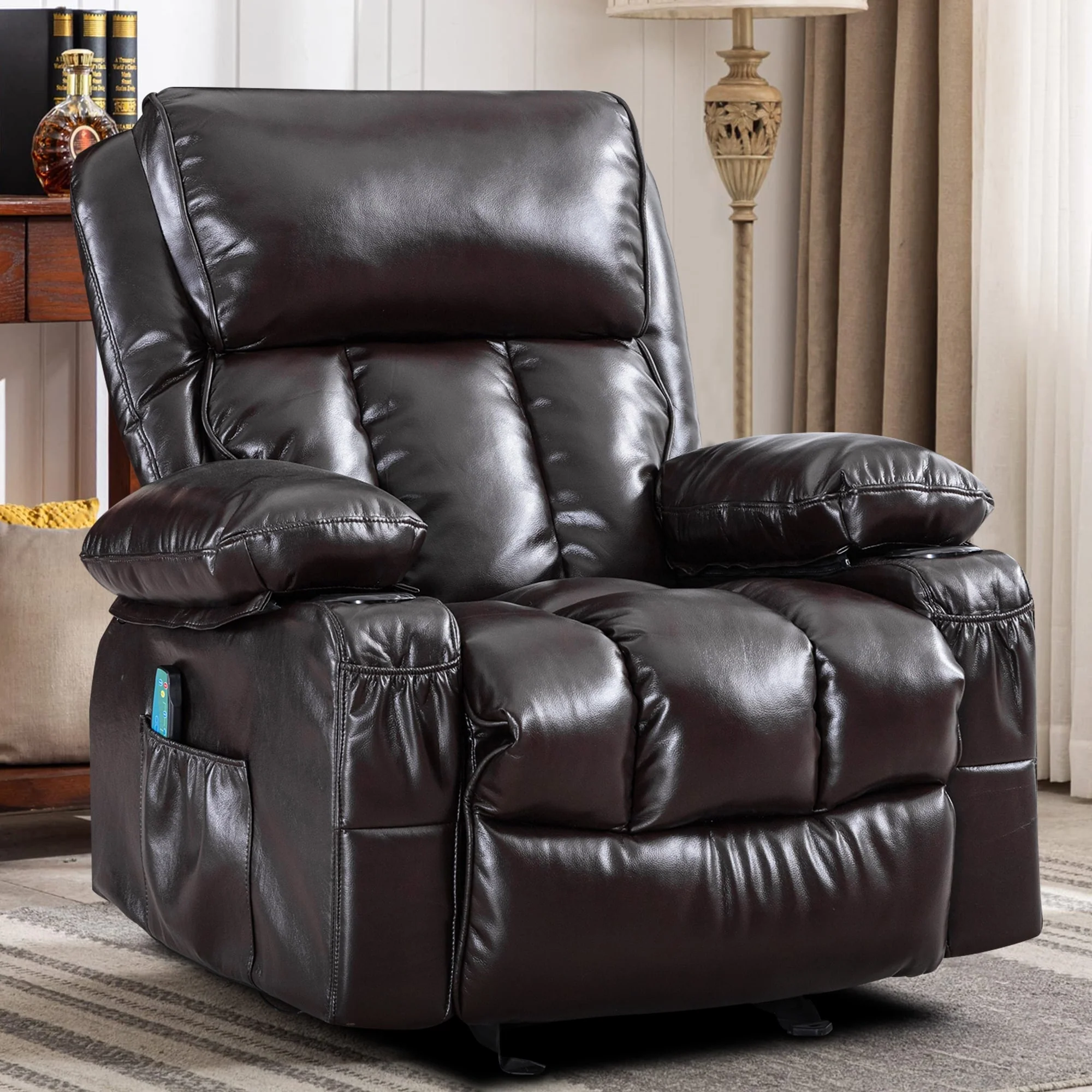 Faux leather Massage Recliner Chair, Rocker Recliner, Heat Function