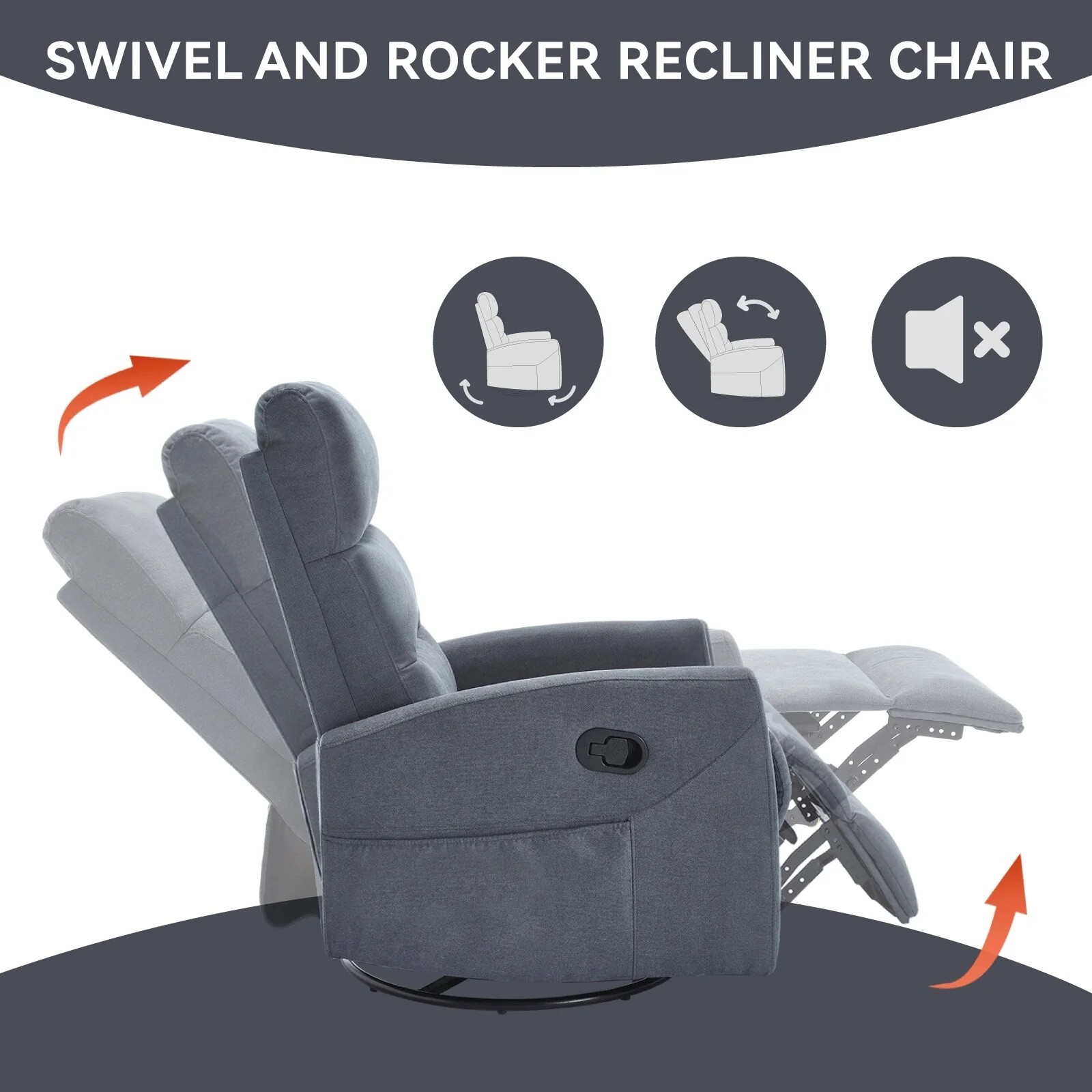 Swivel Rocking Recliner Chair with 155�� Recline & Tool?Free Setup
