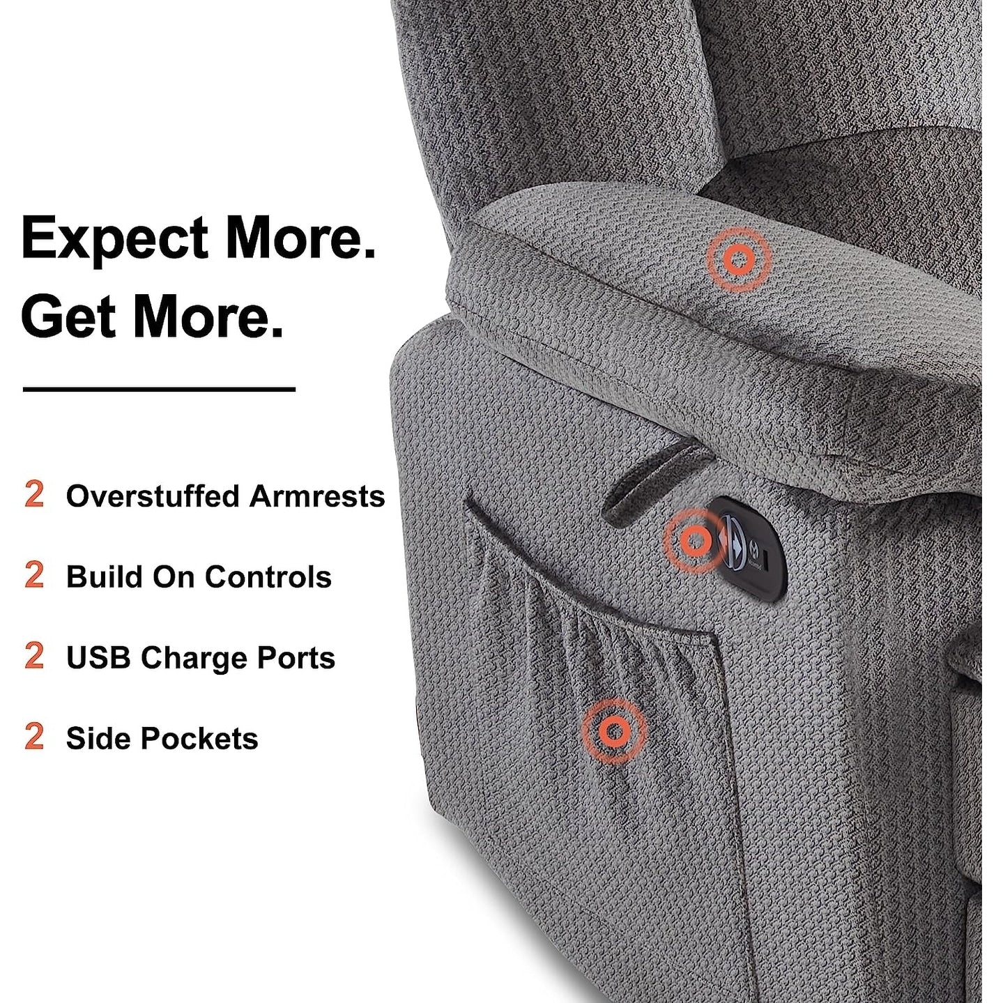 MCombo Electric Power Reclining Loveseat Sofa with Heat and Massage, Fabric 6237