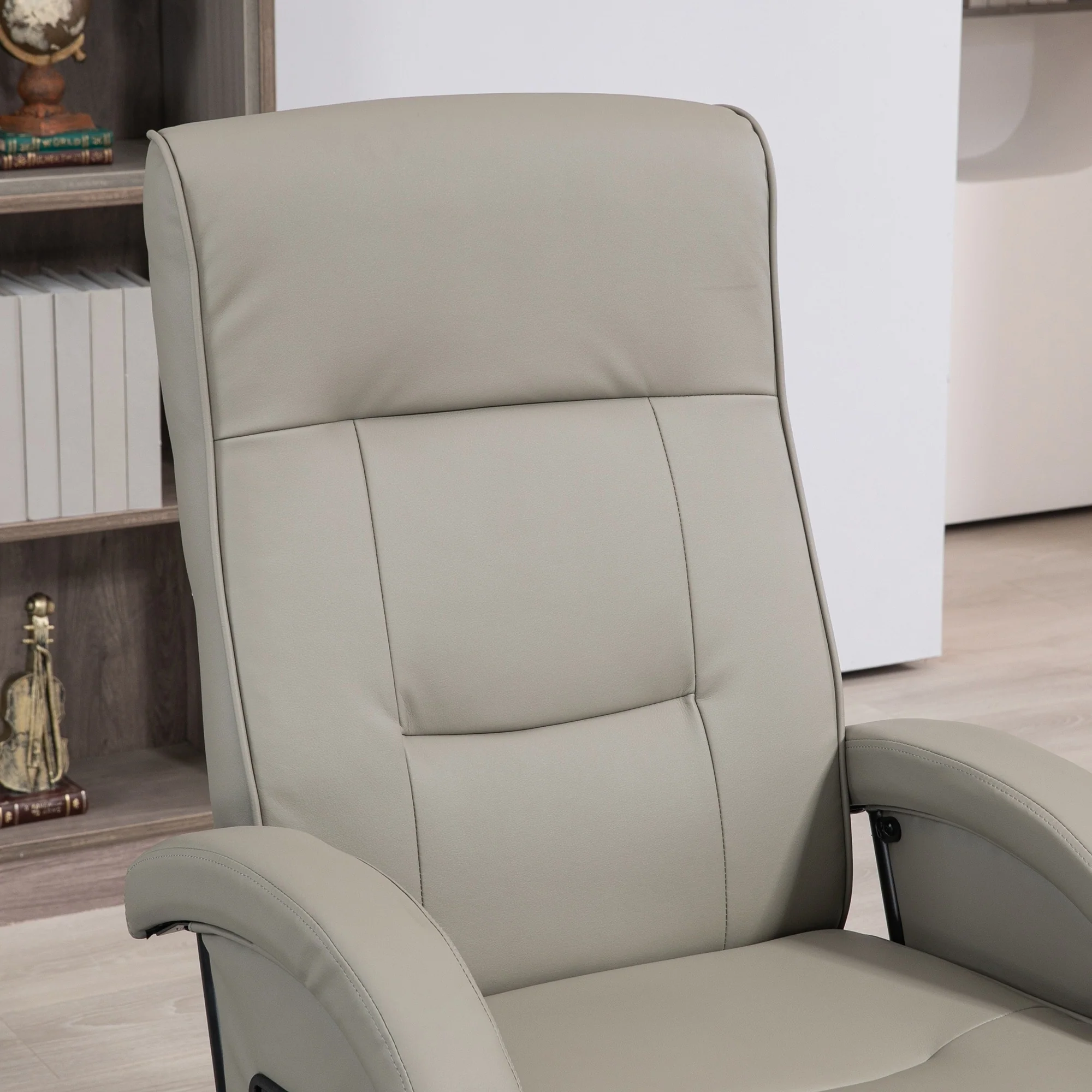 HOMCOM PU Recliner with Footrest, Lounge Chair with 135�� Adjustable Backrest, Swivel Wood Base