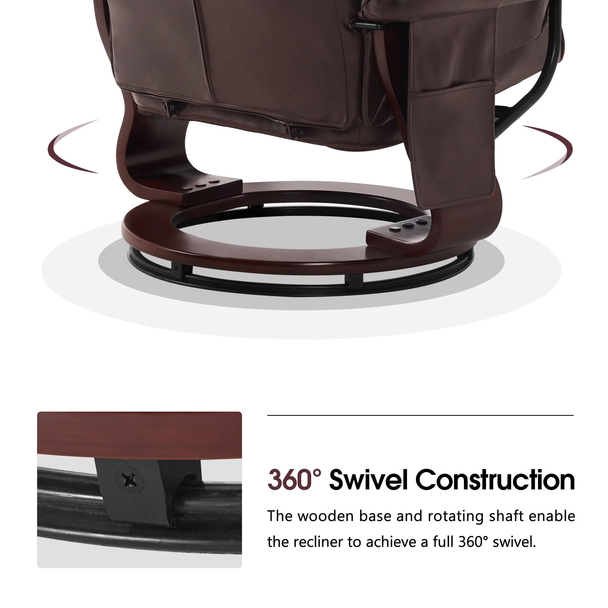 MCombo Swivel Recliners with Ottoman, Vibration Massage TV Chairs with Side Pocket