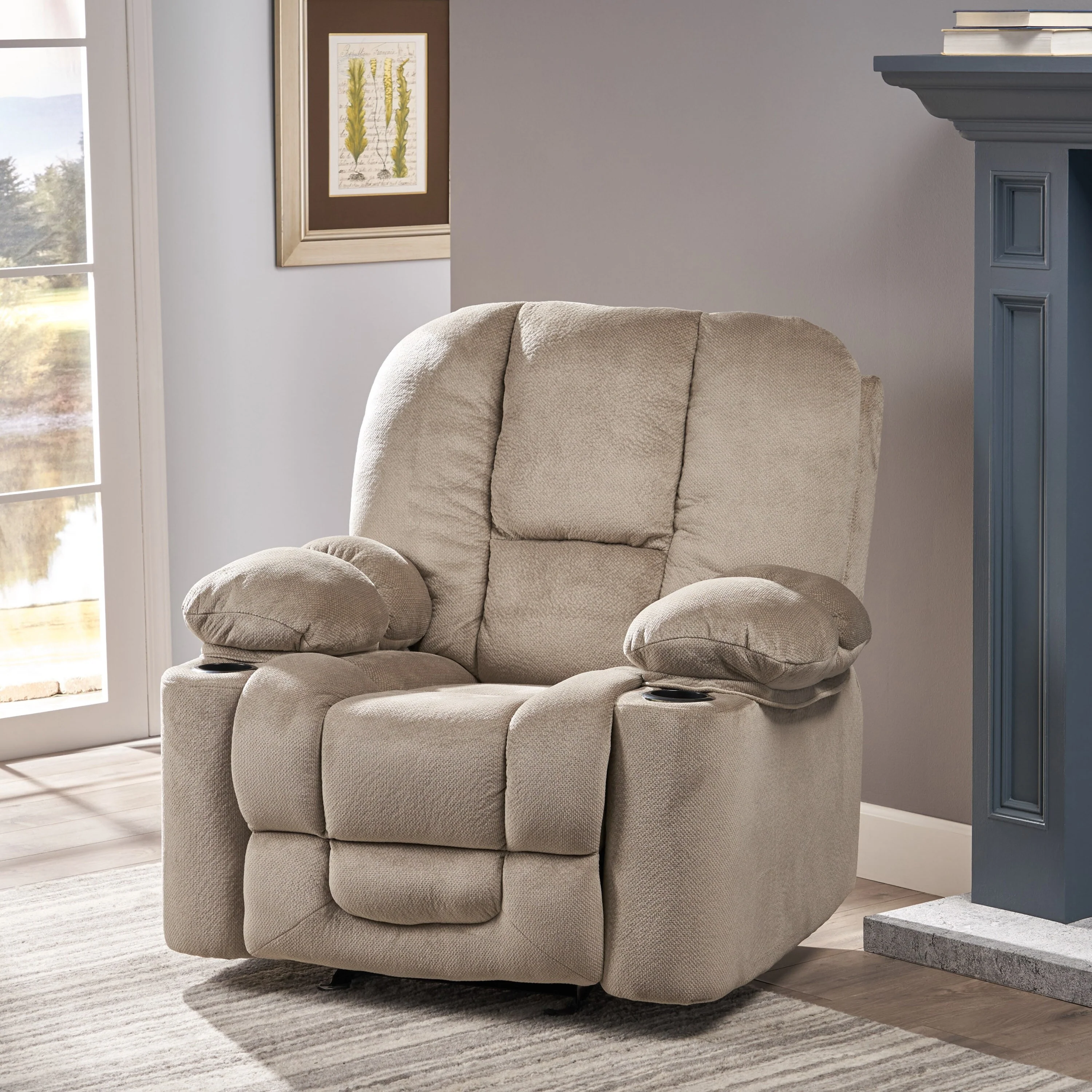 Roomfitters Luxurious Manual Recliner Chair in Chocolate with Skin-Friendly Fabric and Dual Cup Holders