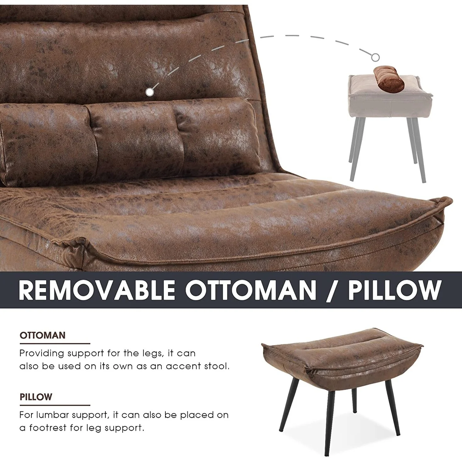 MCombo Modern Chair with Ottoman, Bronzing Fabric Upholstered Leisure Chairs