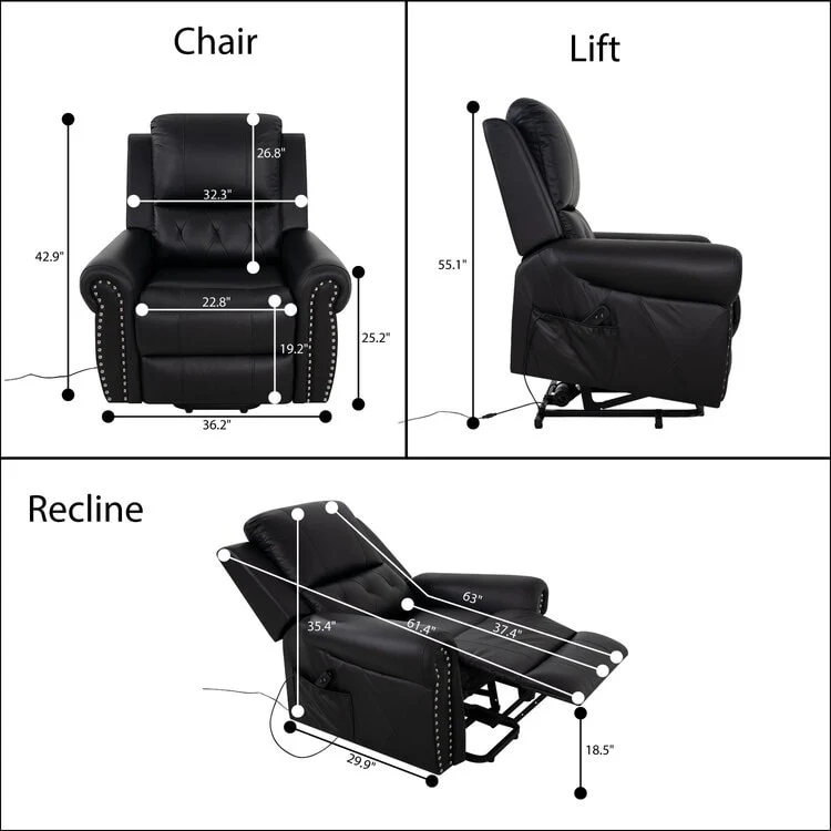 Air Leather Premium Studded Power Lift Recliner Chair with Footrest Reclining Chair with Remote Control