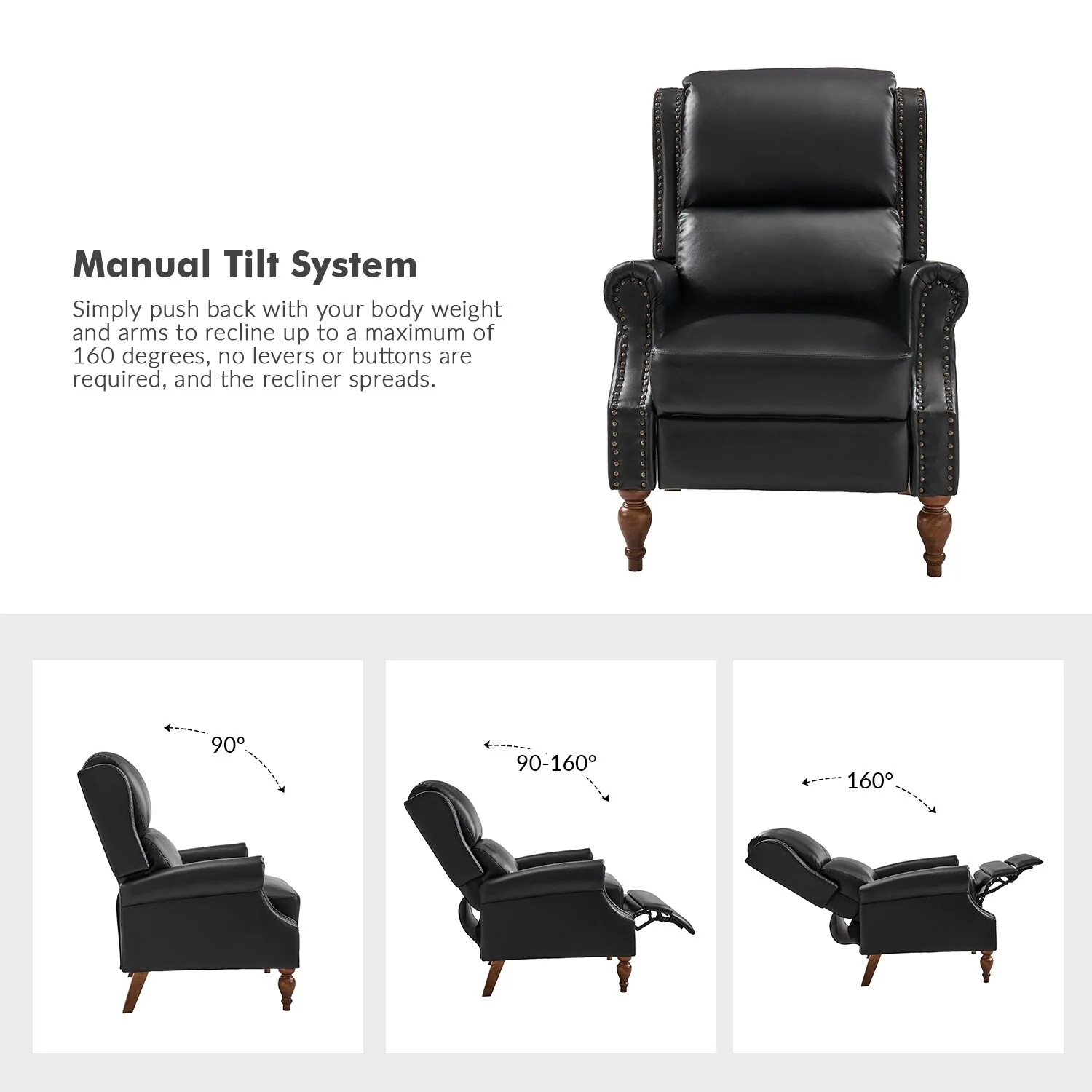 Terri Traditional Vegan Leather Manual Push Back Recliner by HULALA HOME