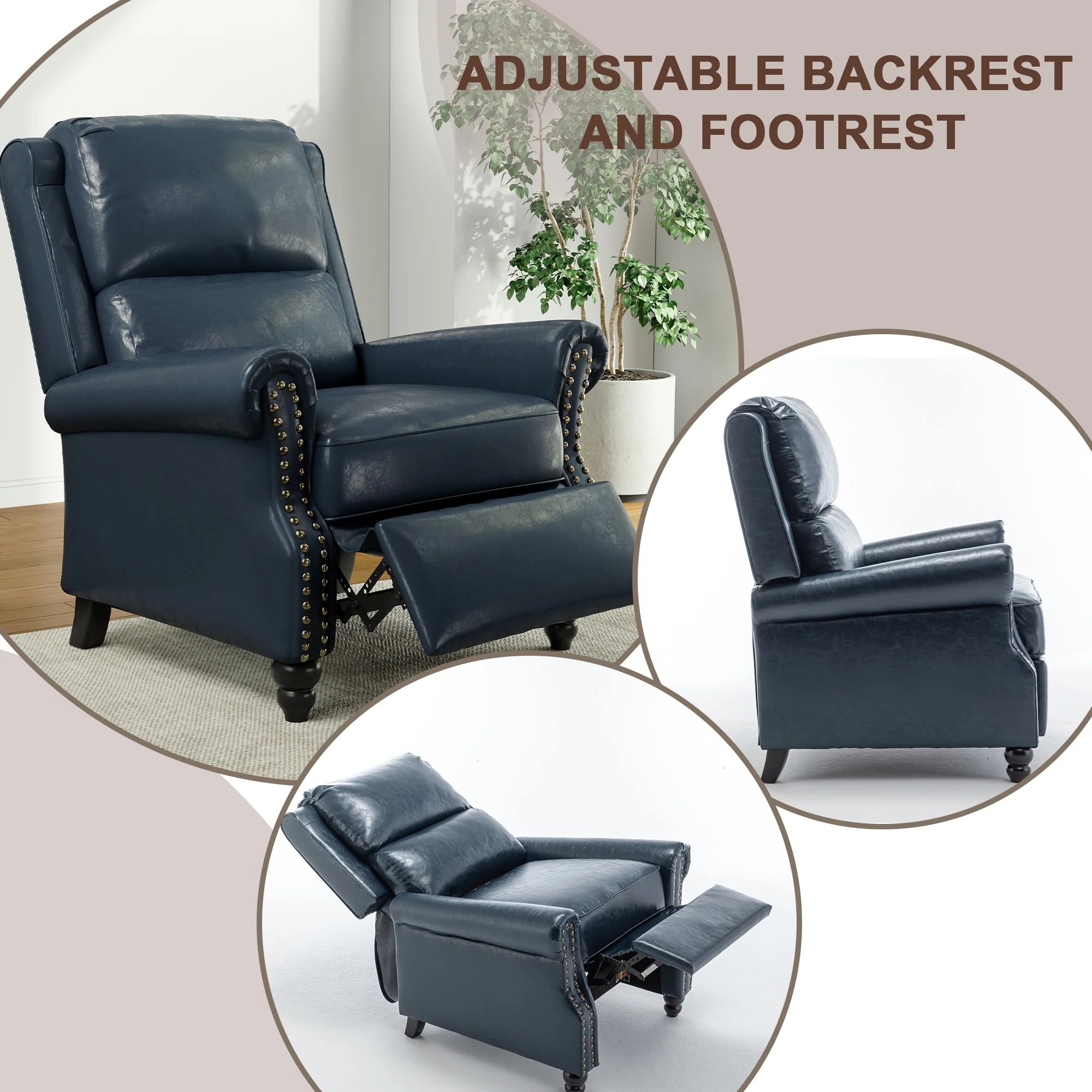 Alisa 35'' W Vegan Leather/ Linen Glider Push Back Recliner Chair